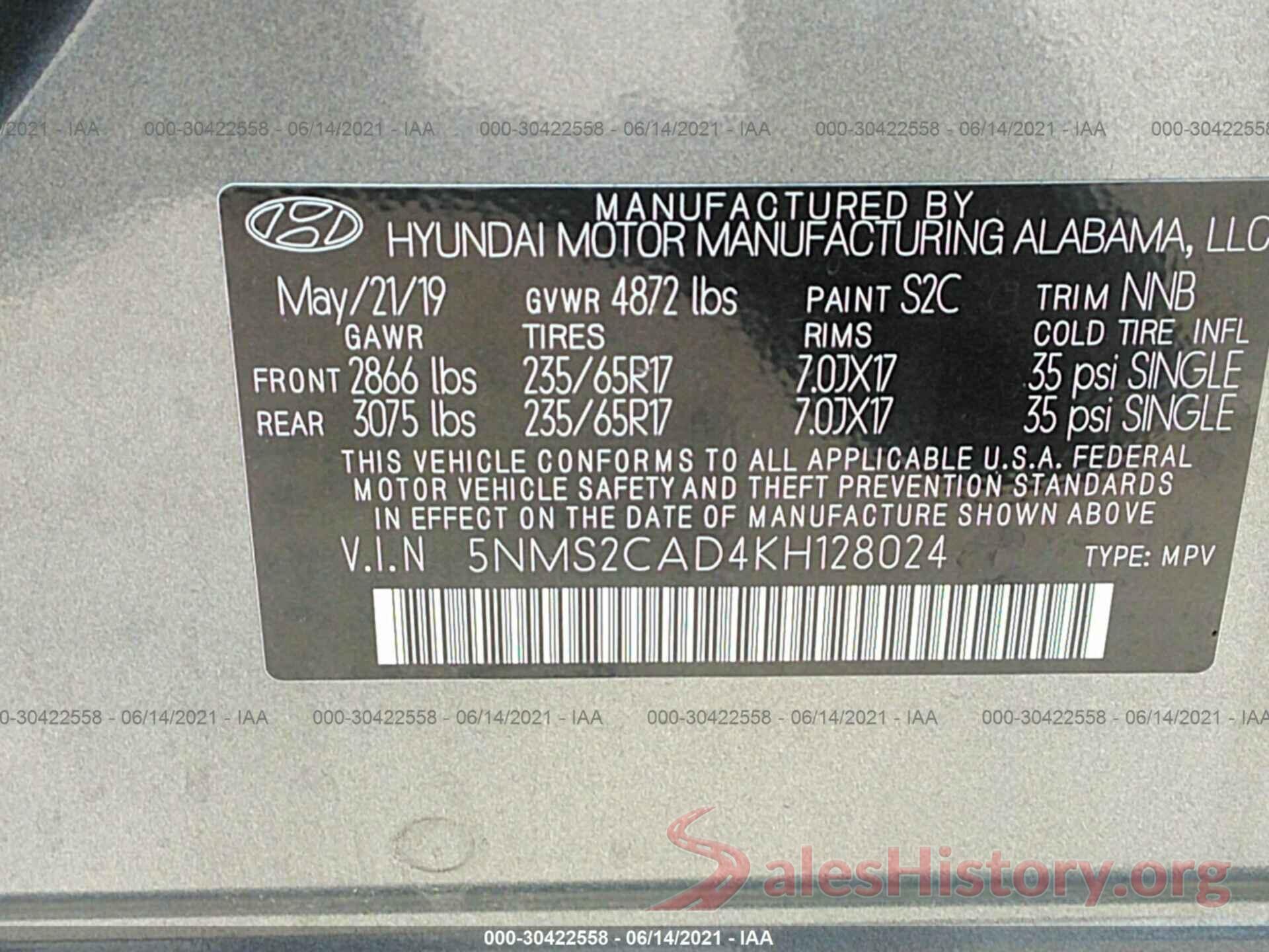 5NMS2CAD4KH128024 2019 HYUNDAI SANTA FE