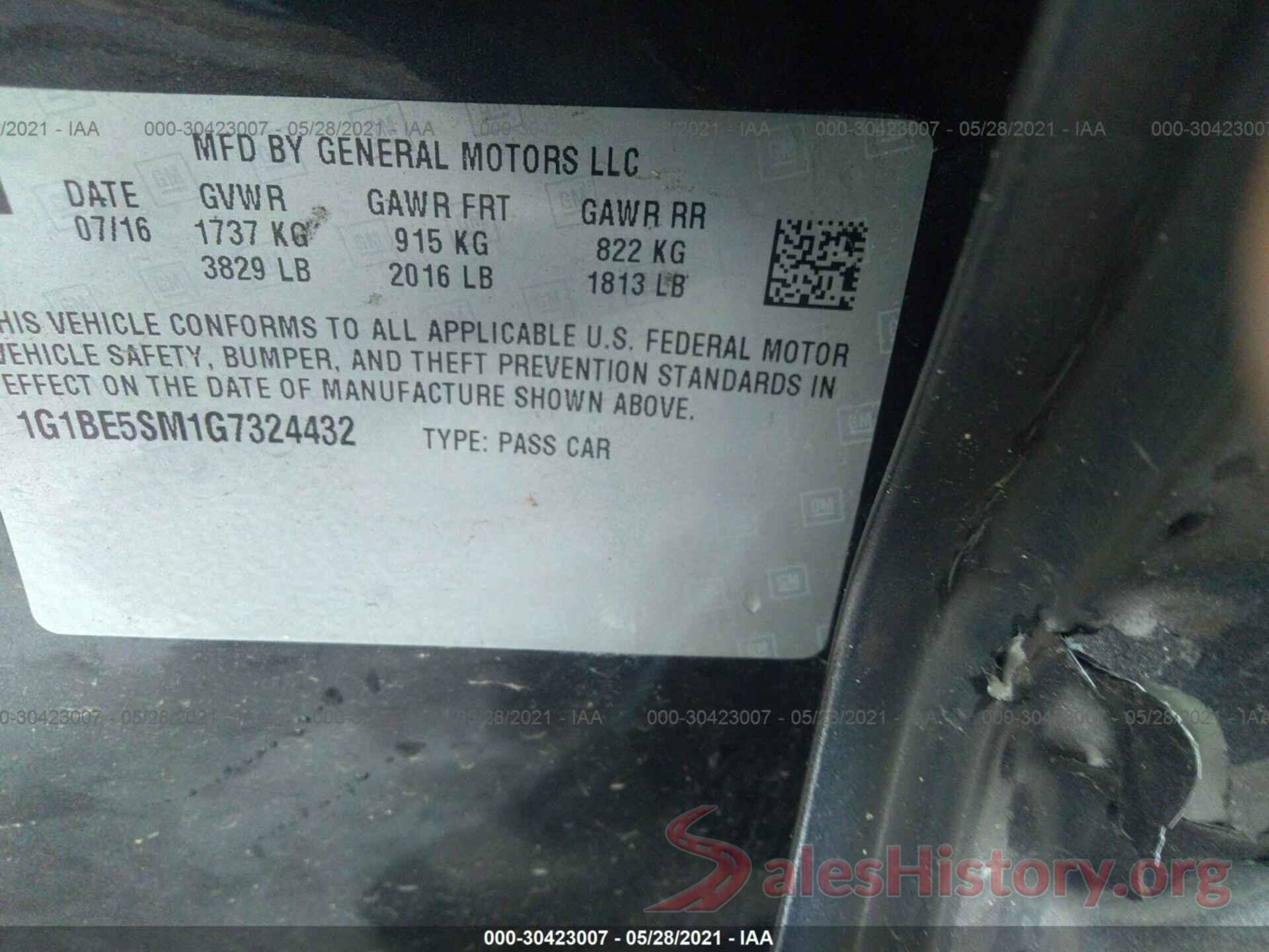 1G1BE5SM1G7324432 2016 CHEVROLET CRUZE