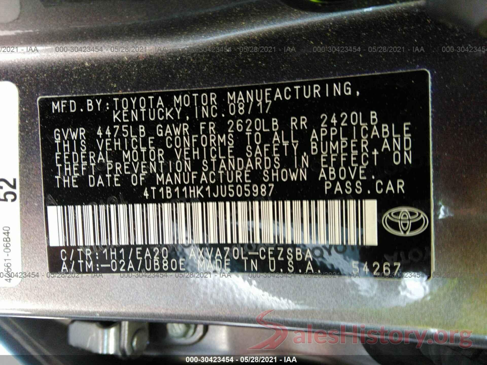 4T1B11HK1JU505987 2018 TOYOTA CAMRY