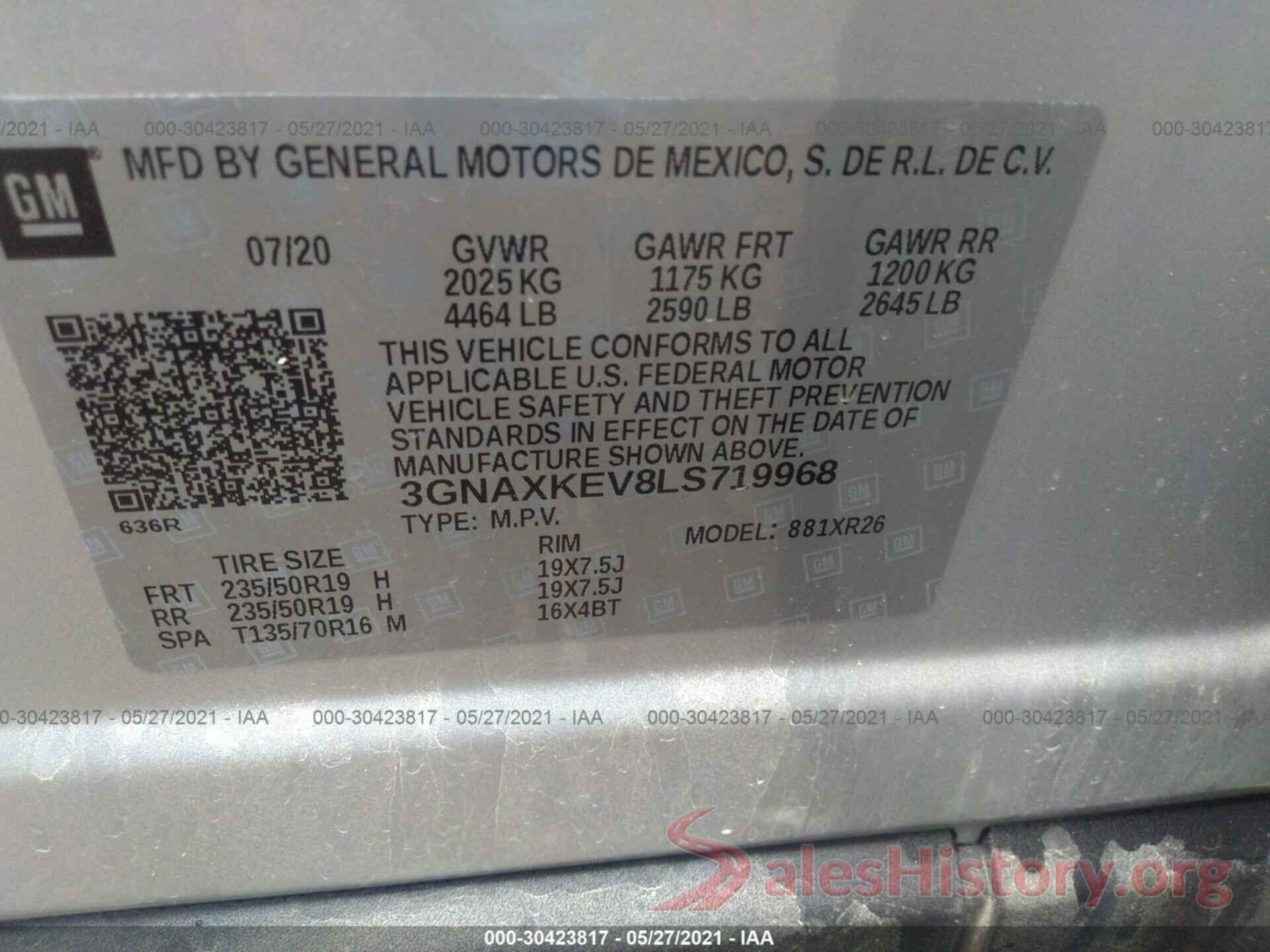 3GNAXKEV8LS719968 2020 CHEVROLET EQUINOX