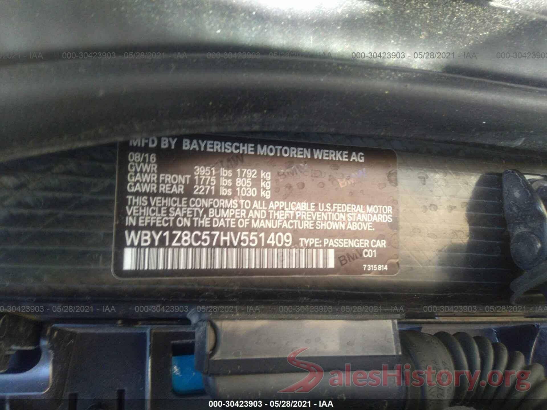 WBY1Z8C57HV551409 2017 BMW I3