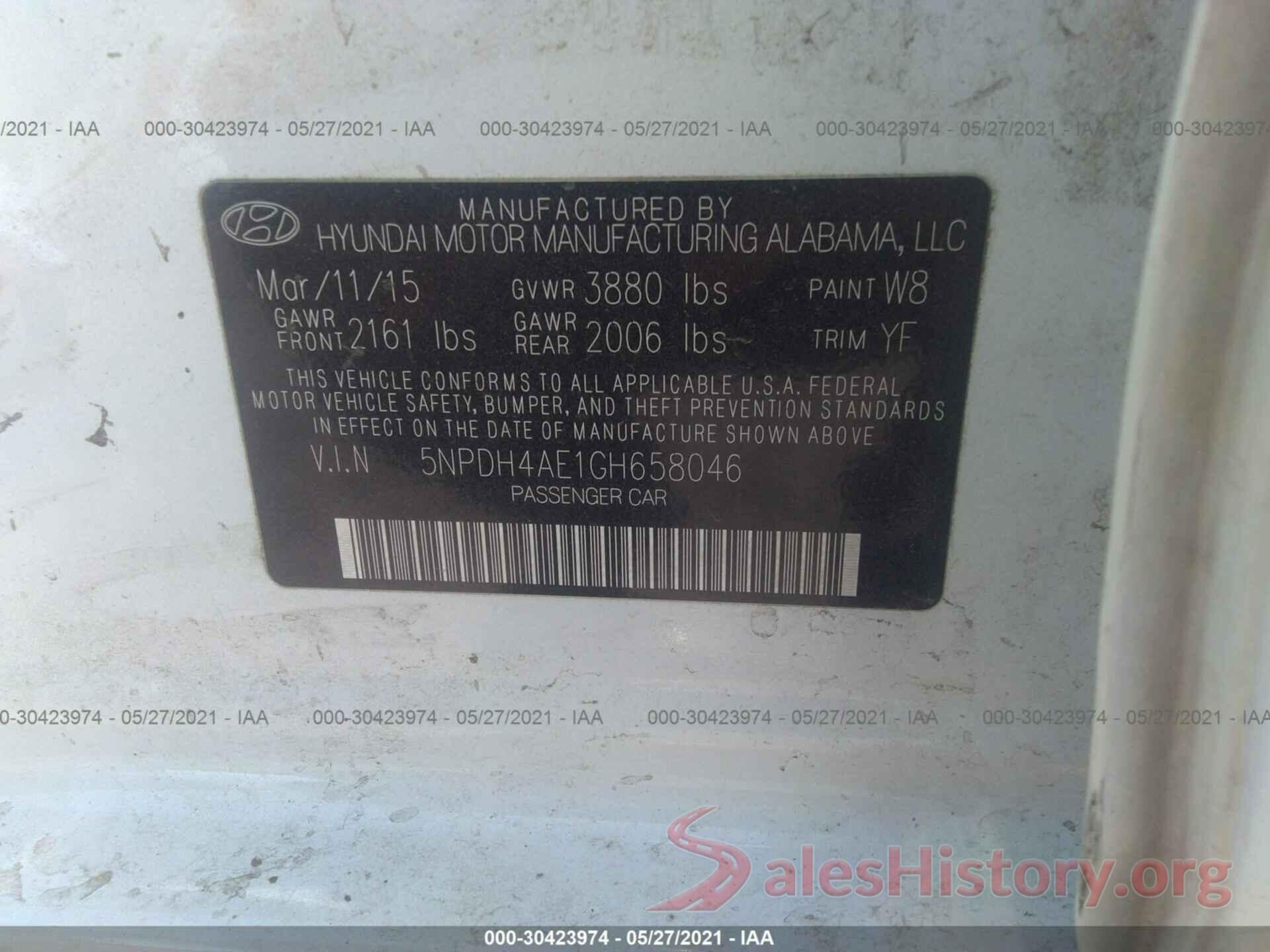 5NPDH4AE1GH658046 2016 HYUNDAI ELANTRA