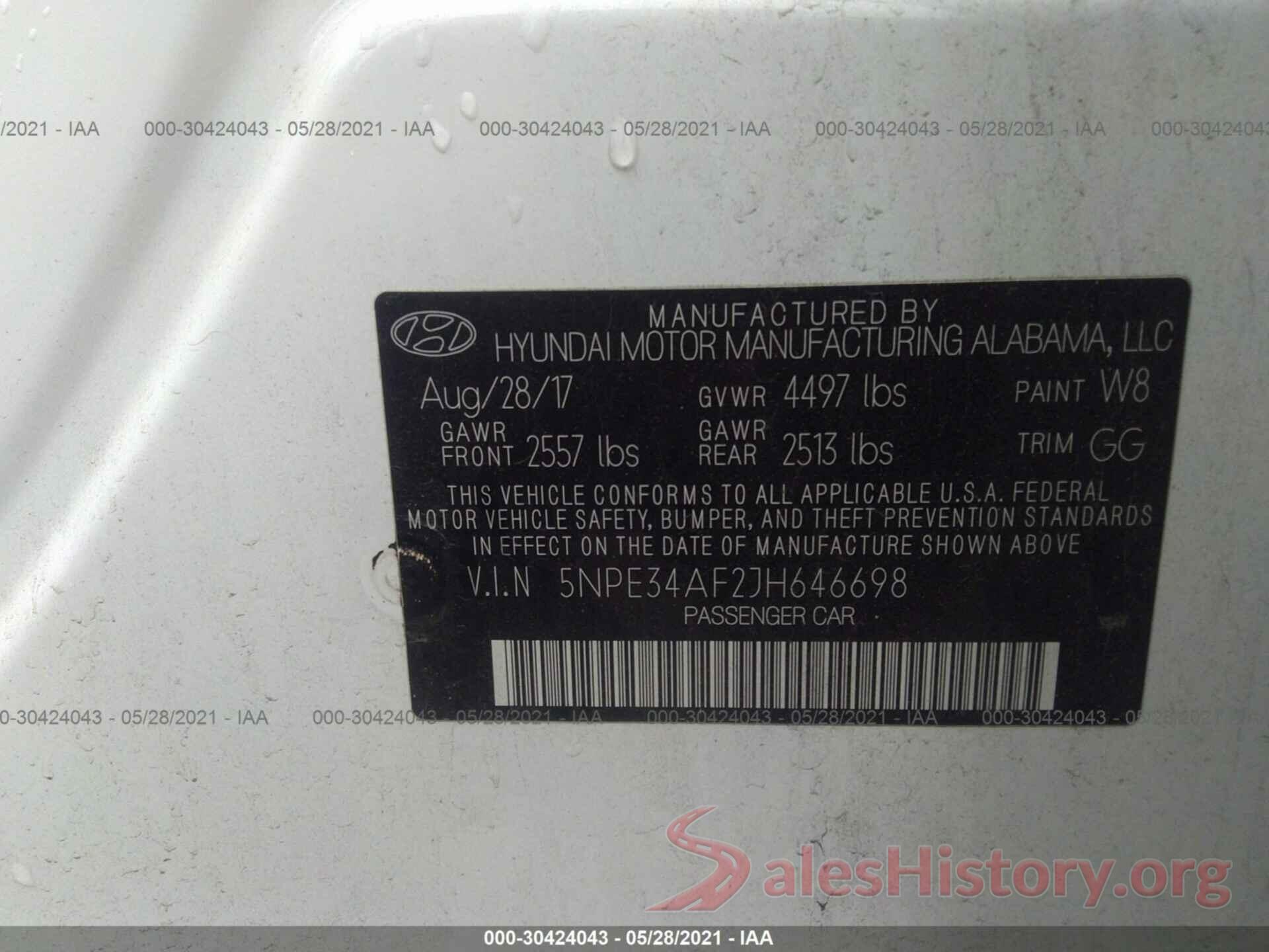 5NPE34AF2JH646698 2018 HYUNDAI SONATA