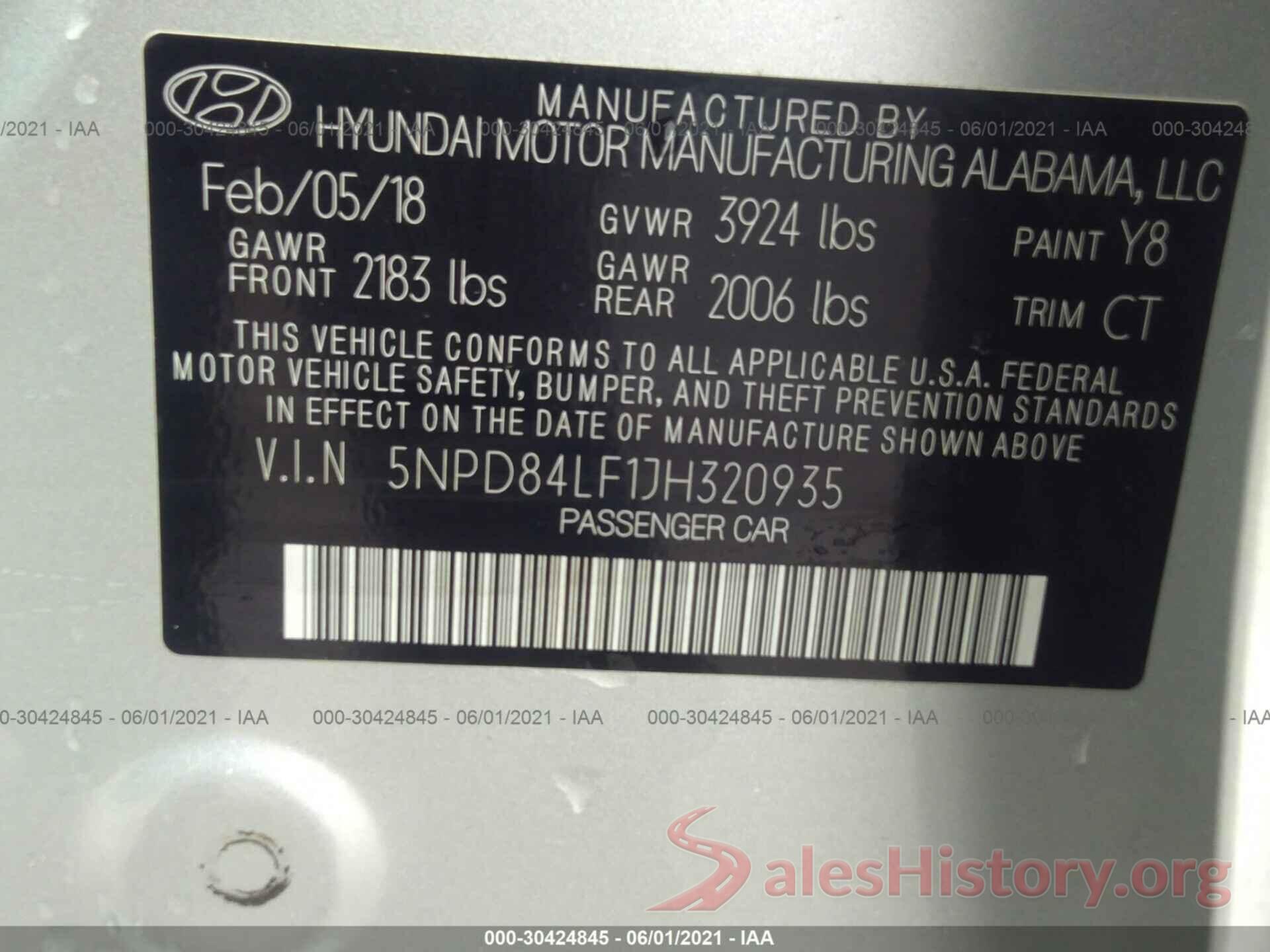 5NPD84LF1JH320935 2018 HYUNDAI ELANTRA