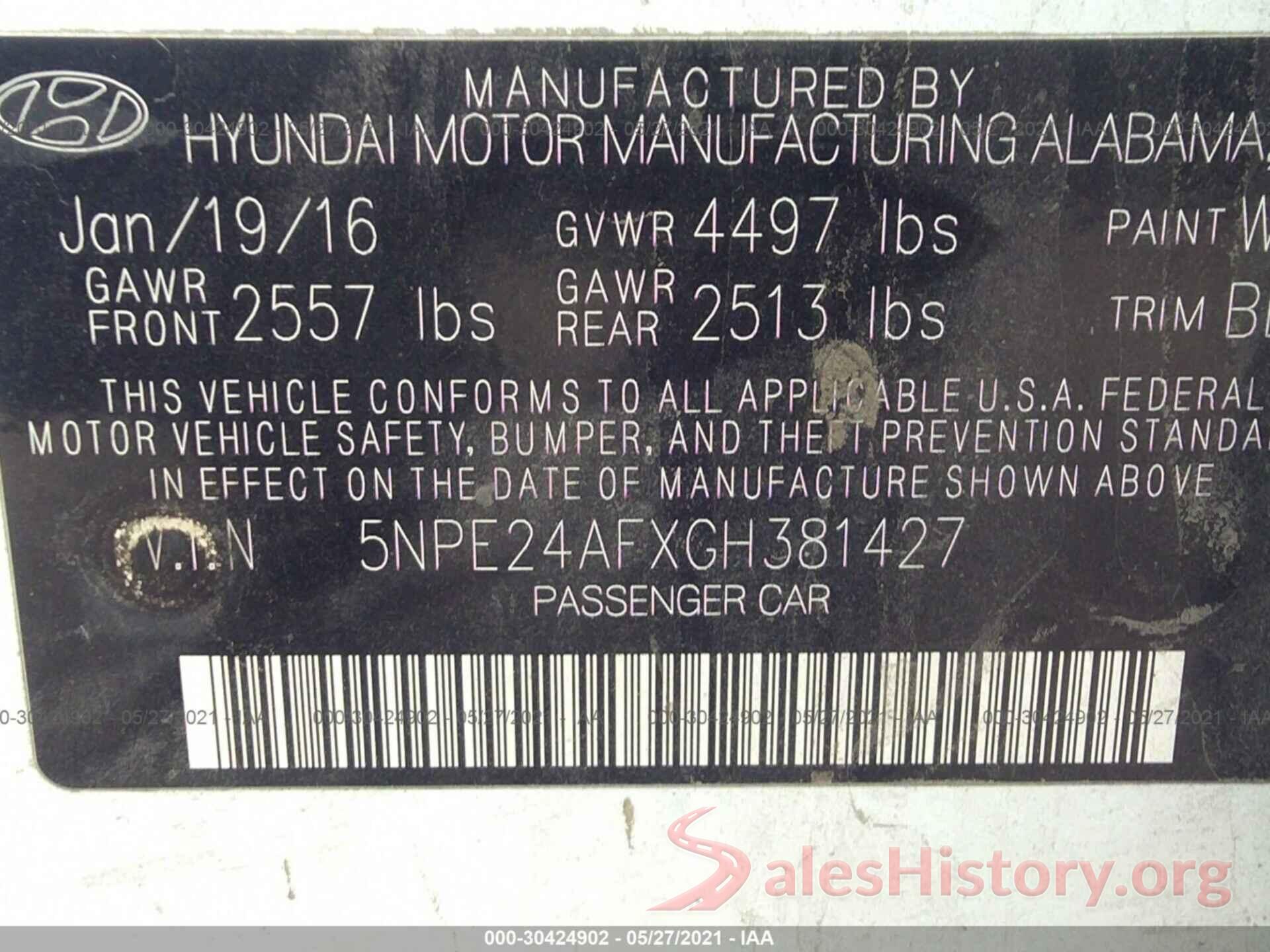 5NPE24AFXGH381427 2016 HYUNDAI SONATA