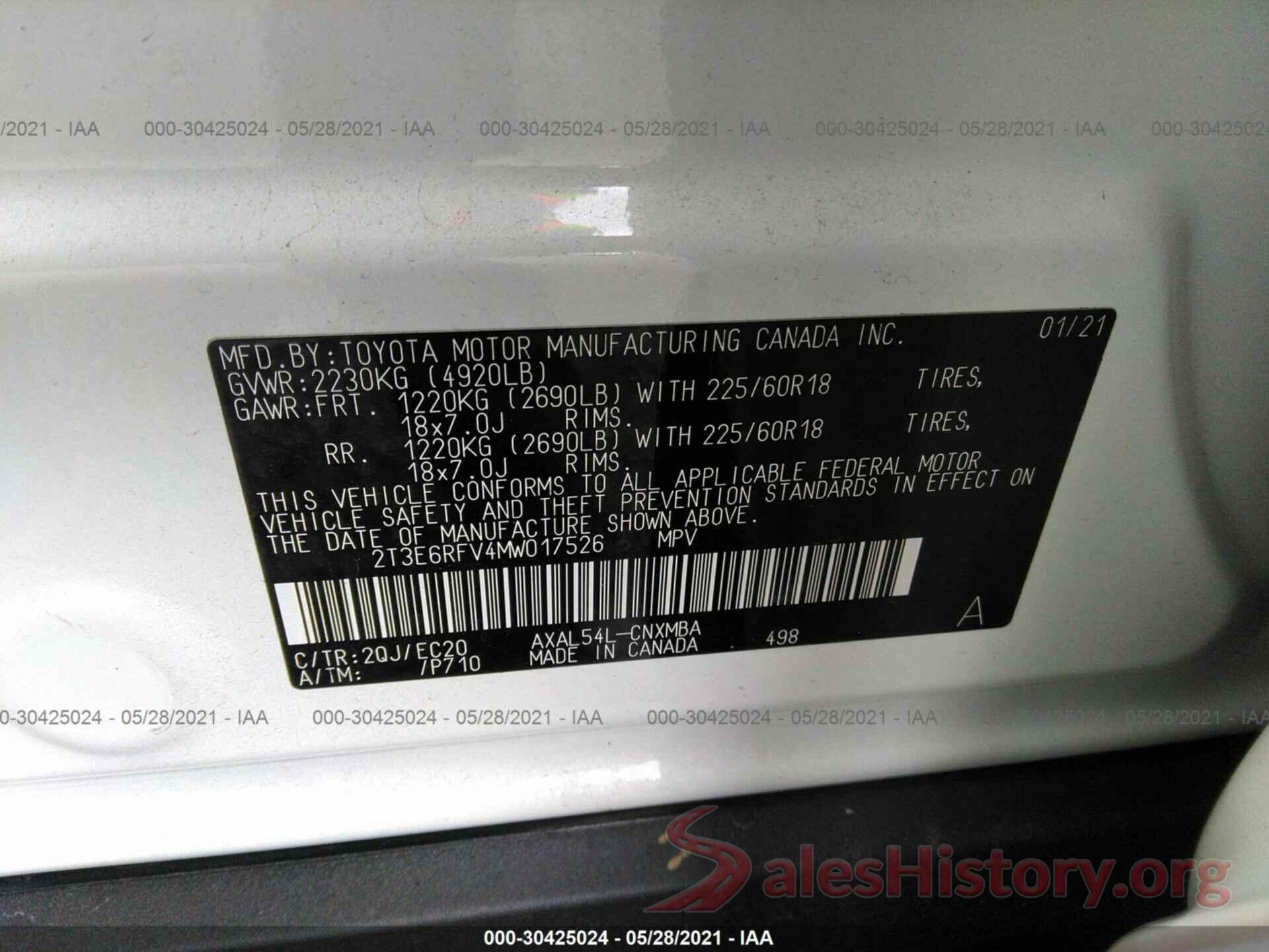 2T3E6RFV4MW017526 2021 TOYOTA RAV4