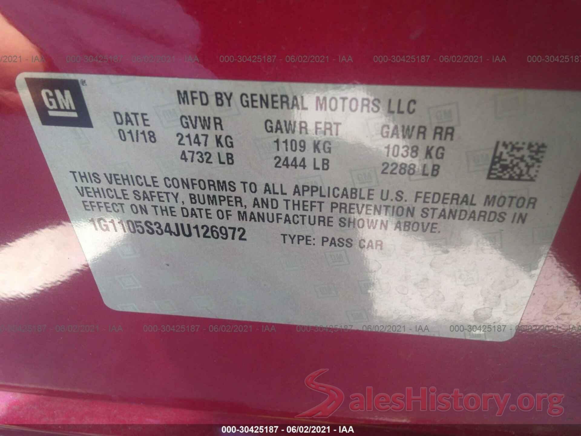 1G1105S34JU126972 2018 CHEVROLET IMPALA