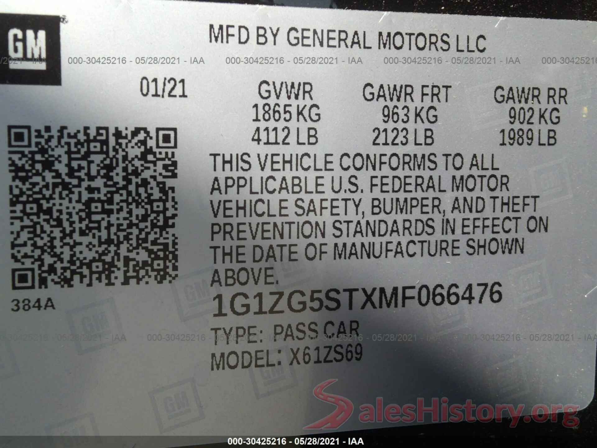 1G1ZG5STXMF066476 2021 CHEVROLET MALIBU