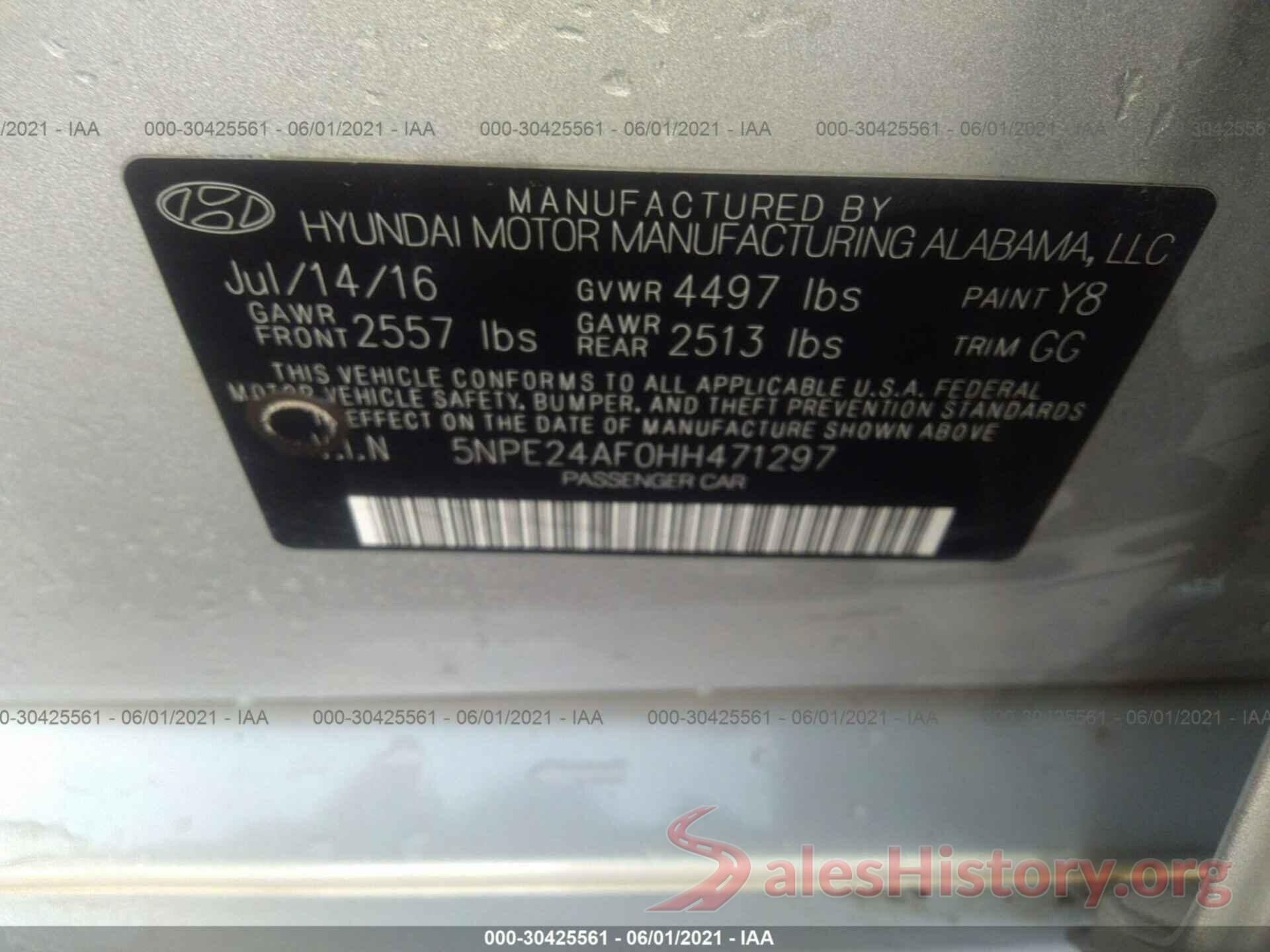 5NPE24AF0HH471297 2017 HYUNDAI SONATA