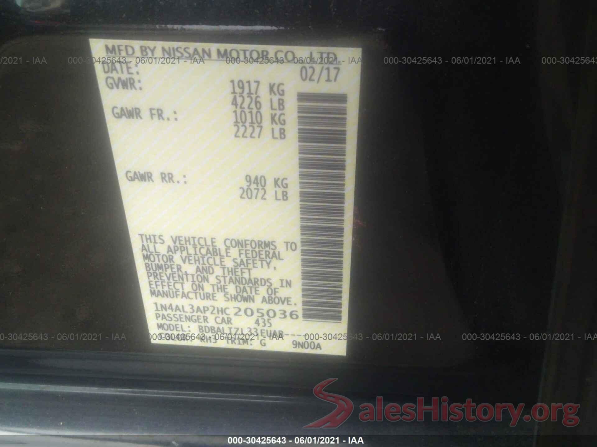 1N4AL3AP2HC205036 2017 NISSAN ALTIMA