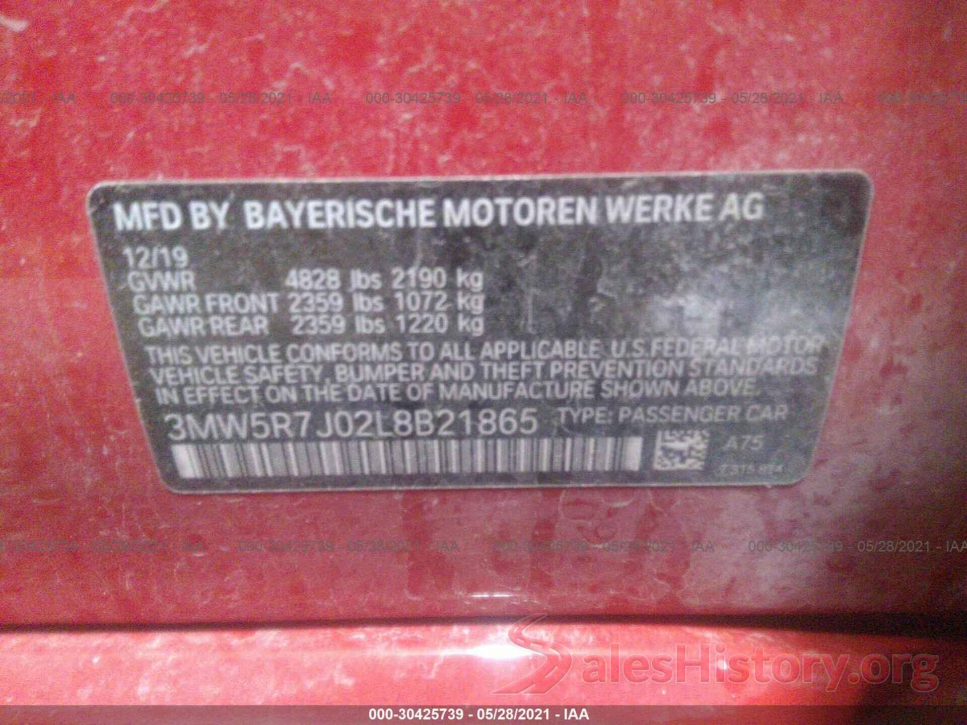 3MW5R7J02L8B21865 2020 BMW 3 SERIES