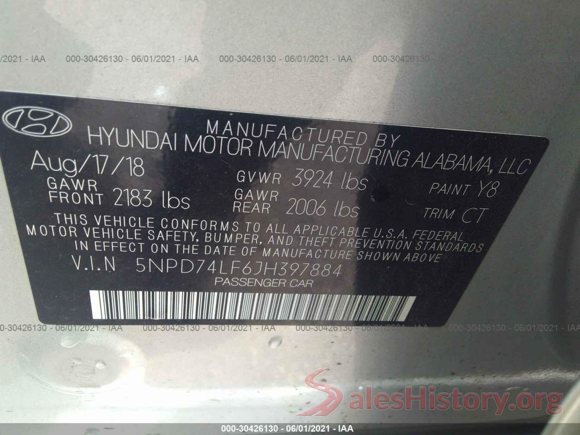 5NPD74LF6JH397884 2018 HYUNDAI ELANTRA