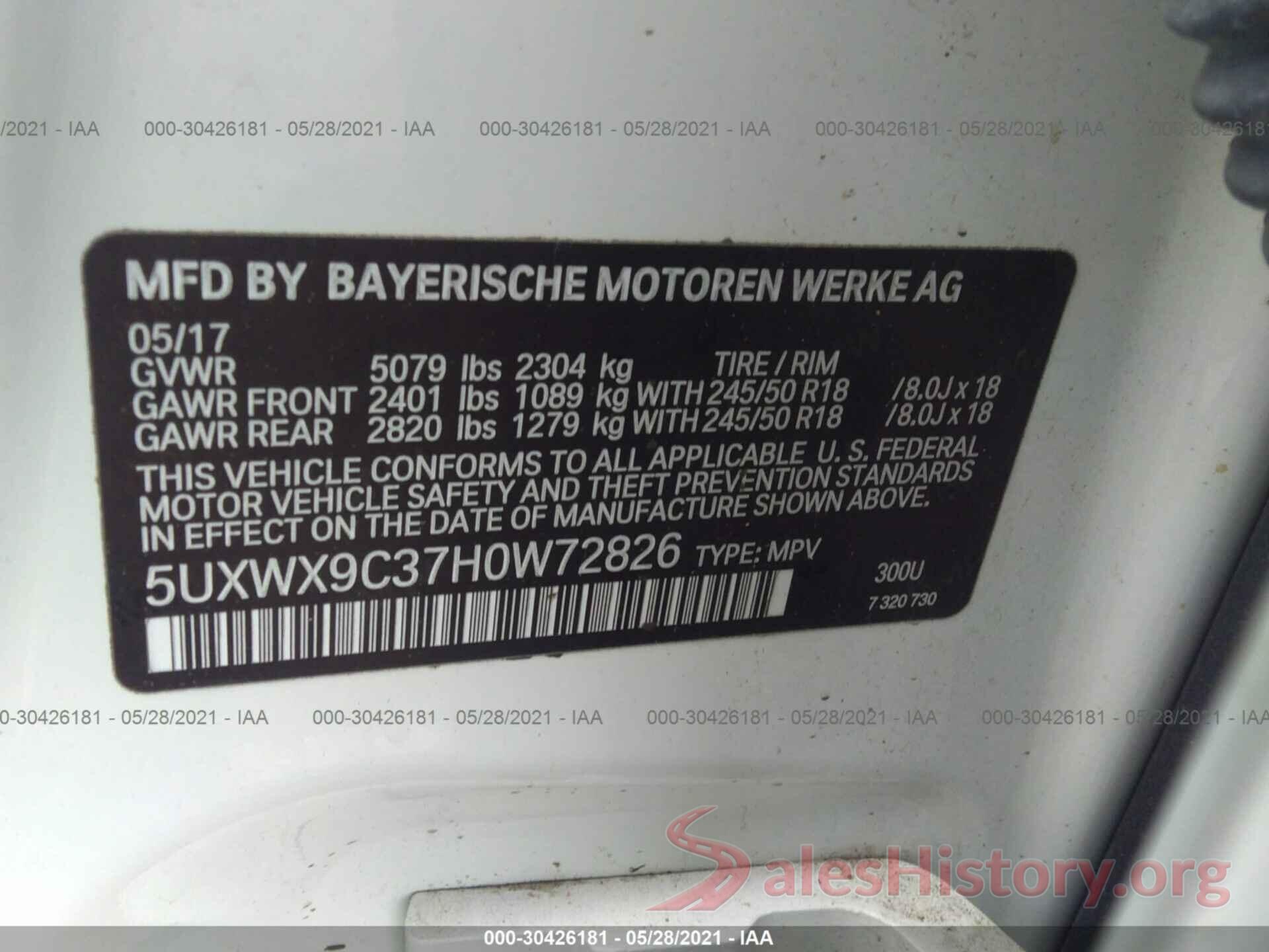 5UXWX9C37H0W72826 2017 BMW X3