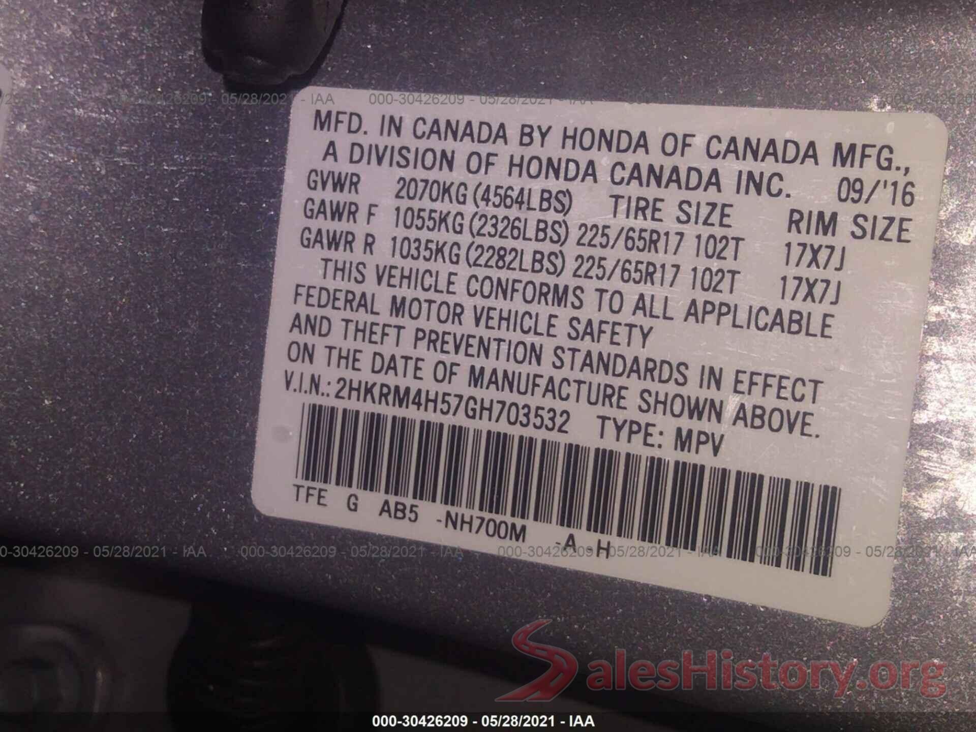 2HKRM4H57GH703532 2016 HONDA CR-V