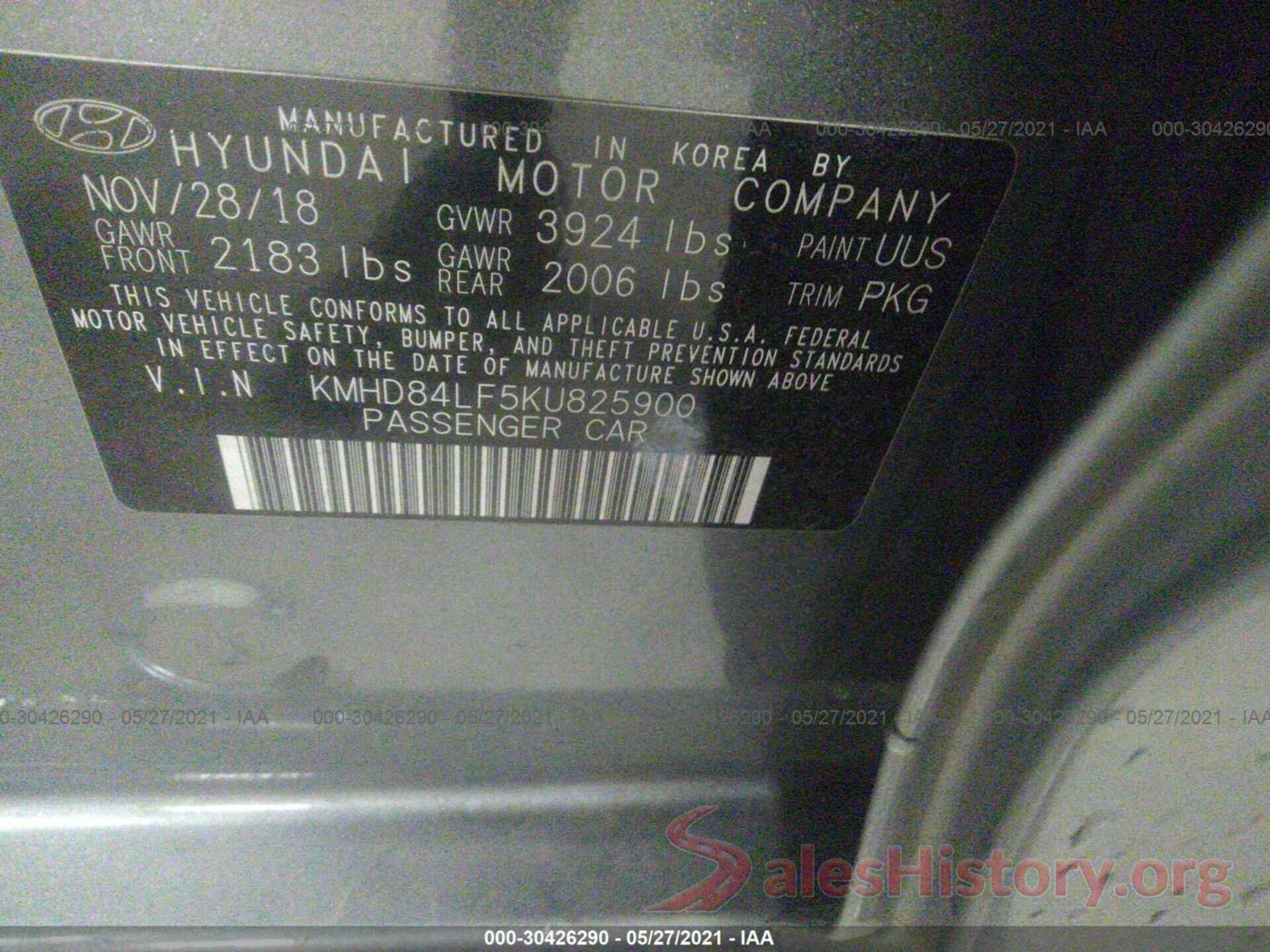 KMHD84LF5KU825900 2019 HYUNDAI ELANTRA