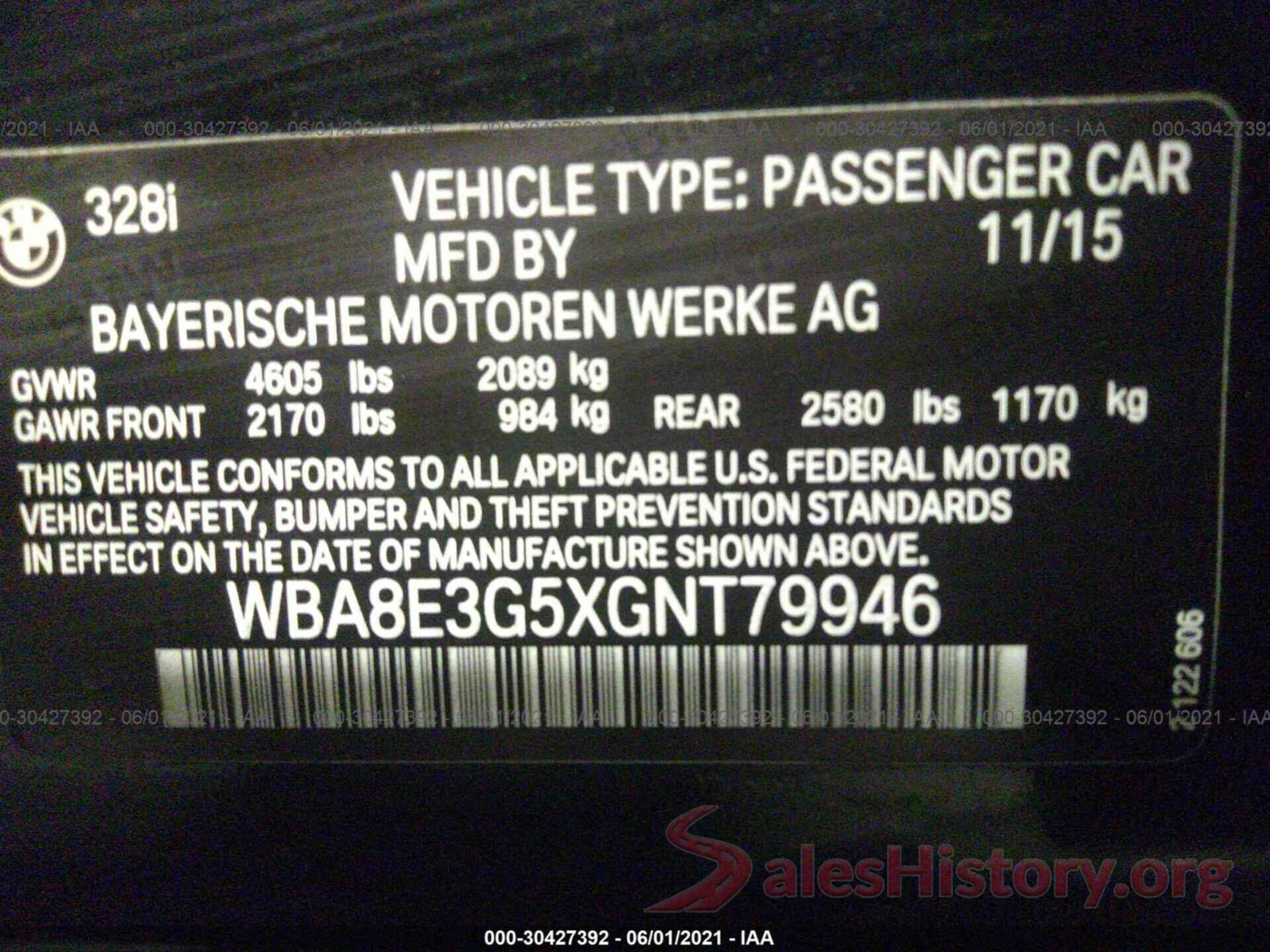 WBA8E3G5XGNT79946 2016 BMW 3 SERIES