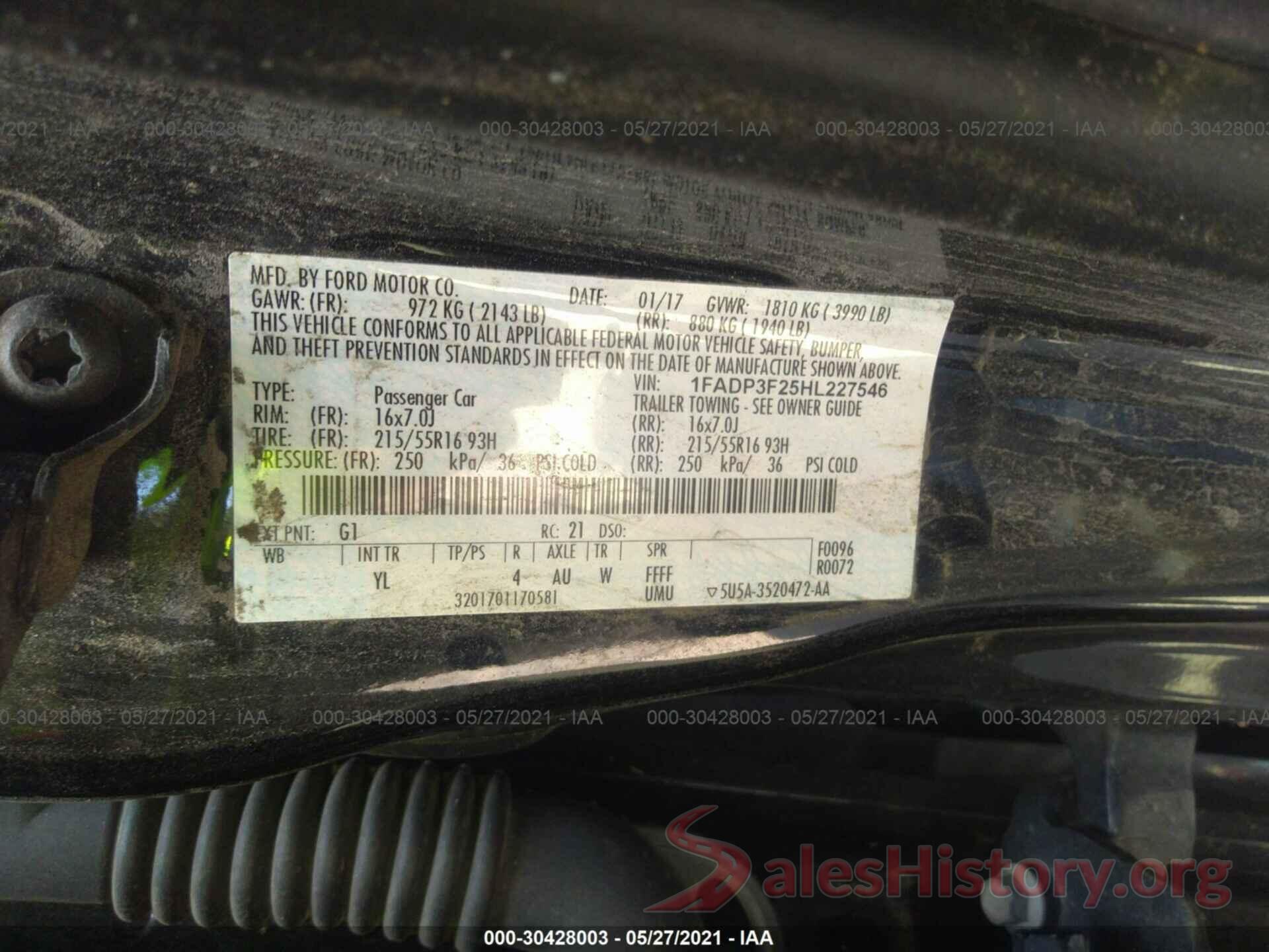 1FADP3F25HL227546 2017 FORD FOCUS