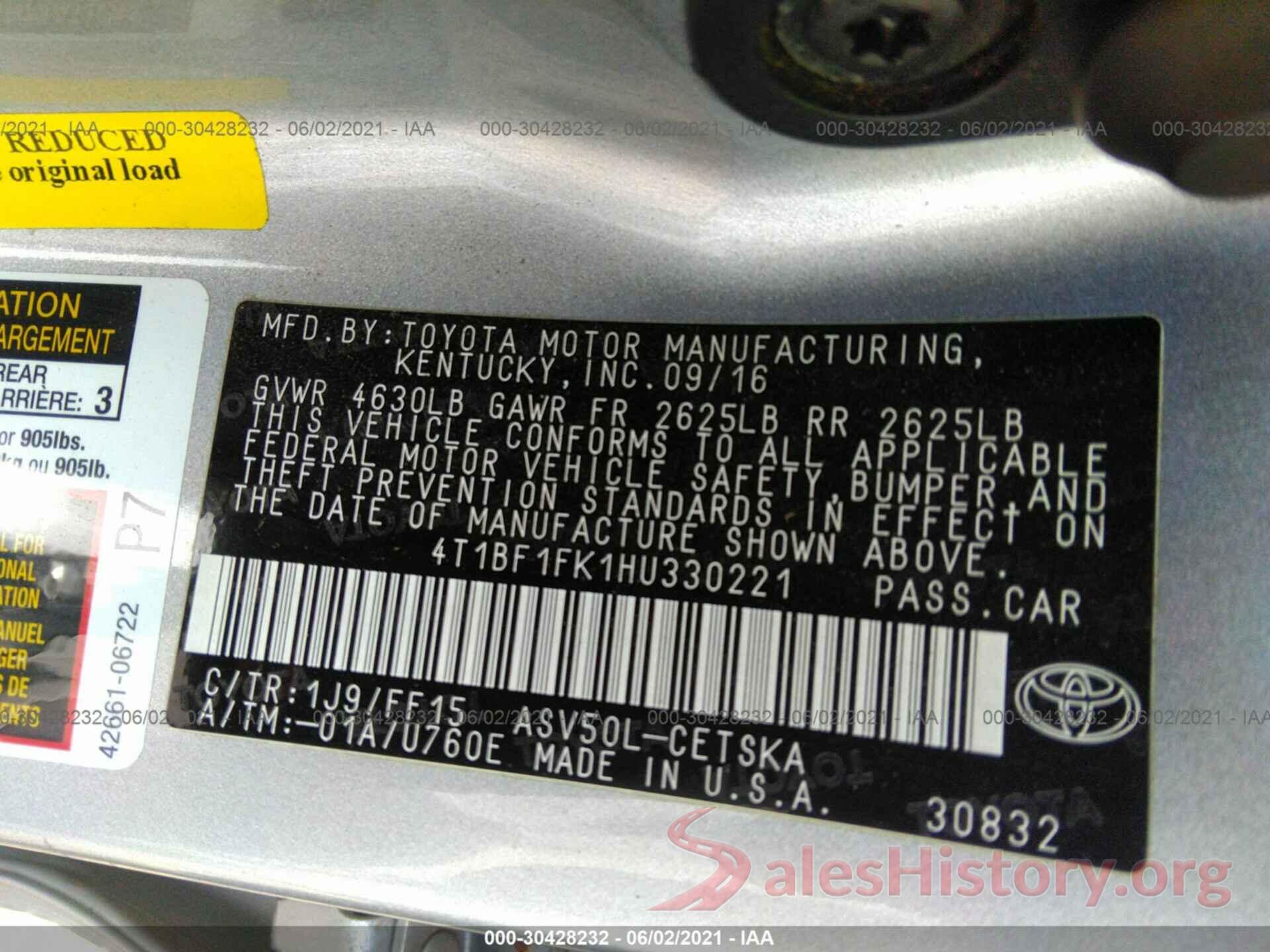 4T1BF1FK1HU330221 2017 TOYOTA CAMRY