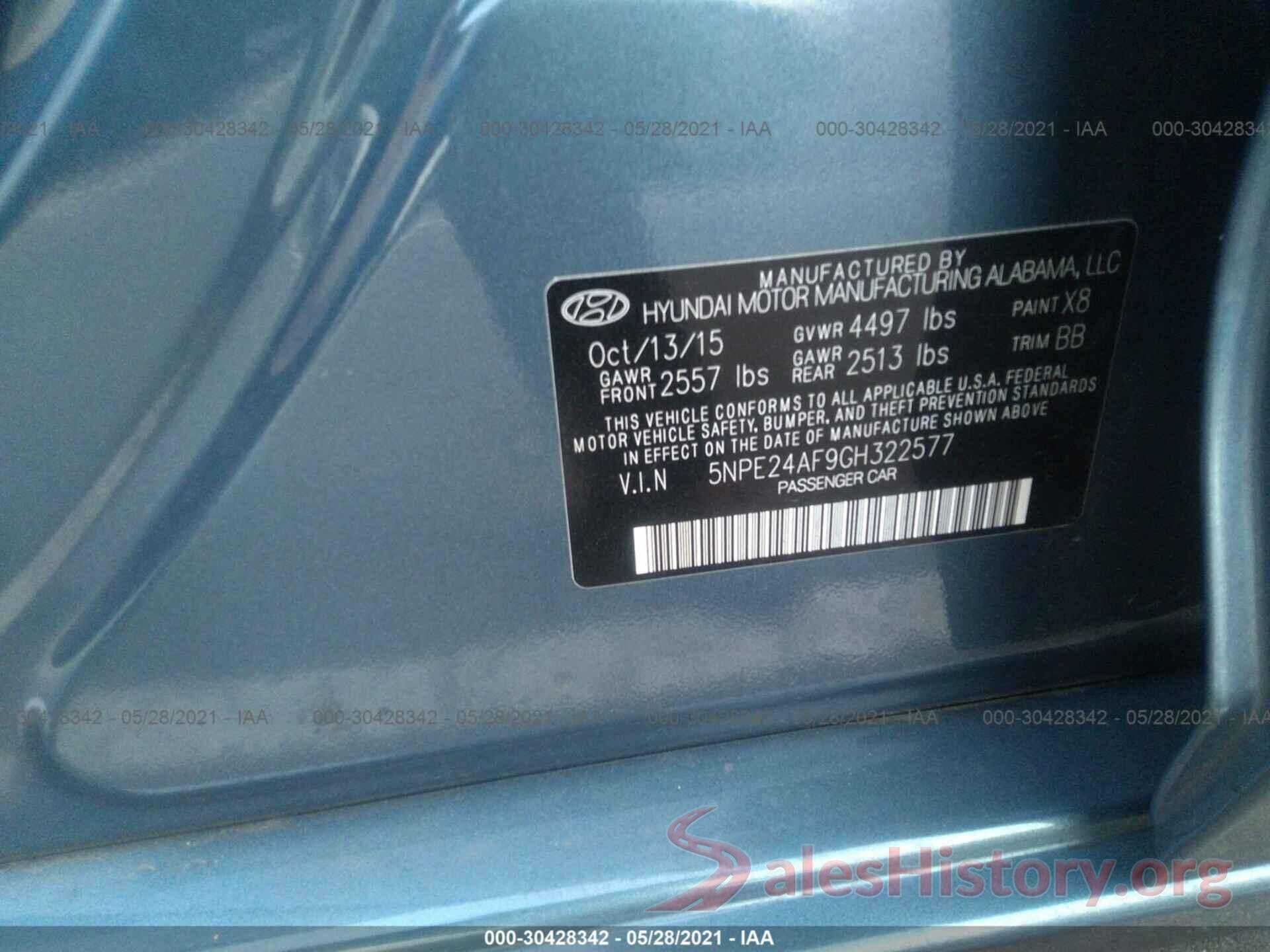 5NPE24AF9GH322577 2016 HYUNDAI SONATA