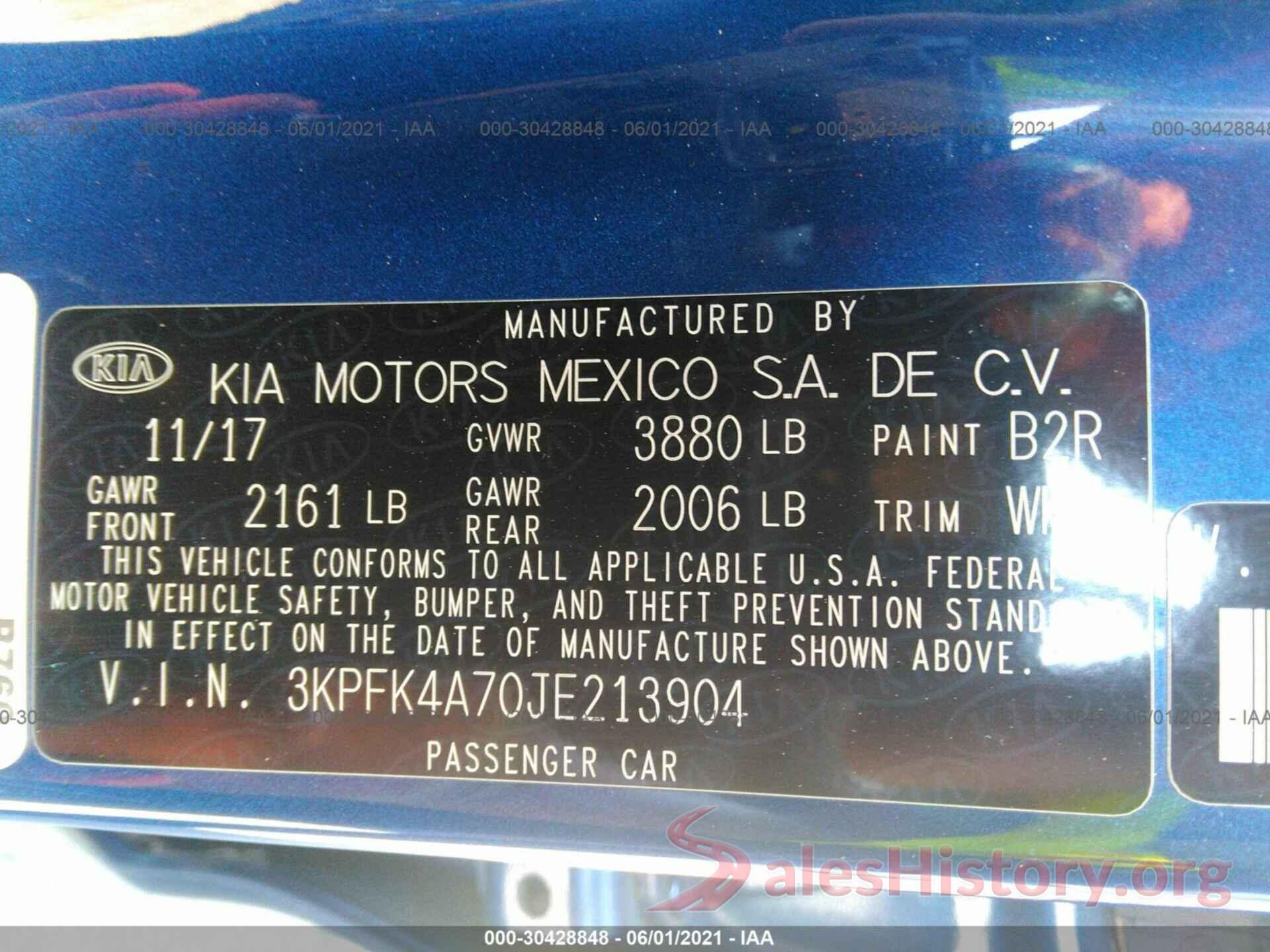 3KPFK4A70JE213904 2018 KIA FORTE