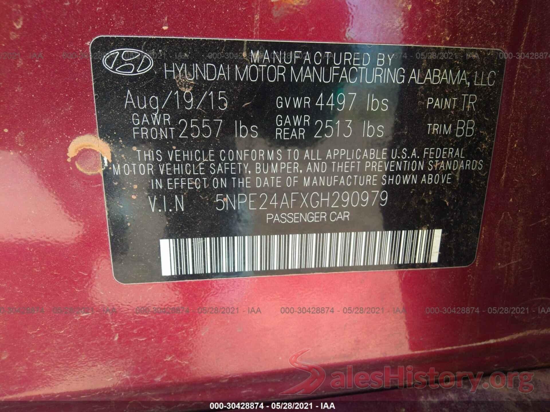 5NPE24AFXGH290979 2016 HYUNDAI SONATA