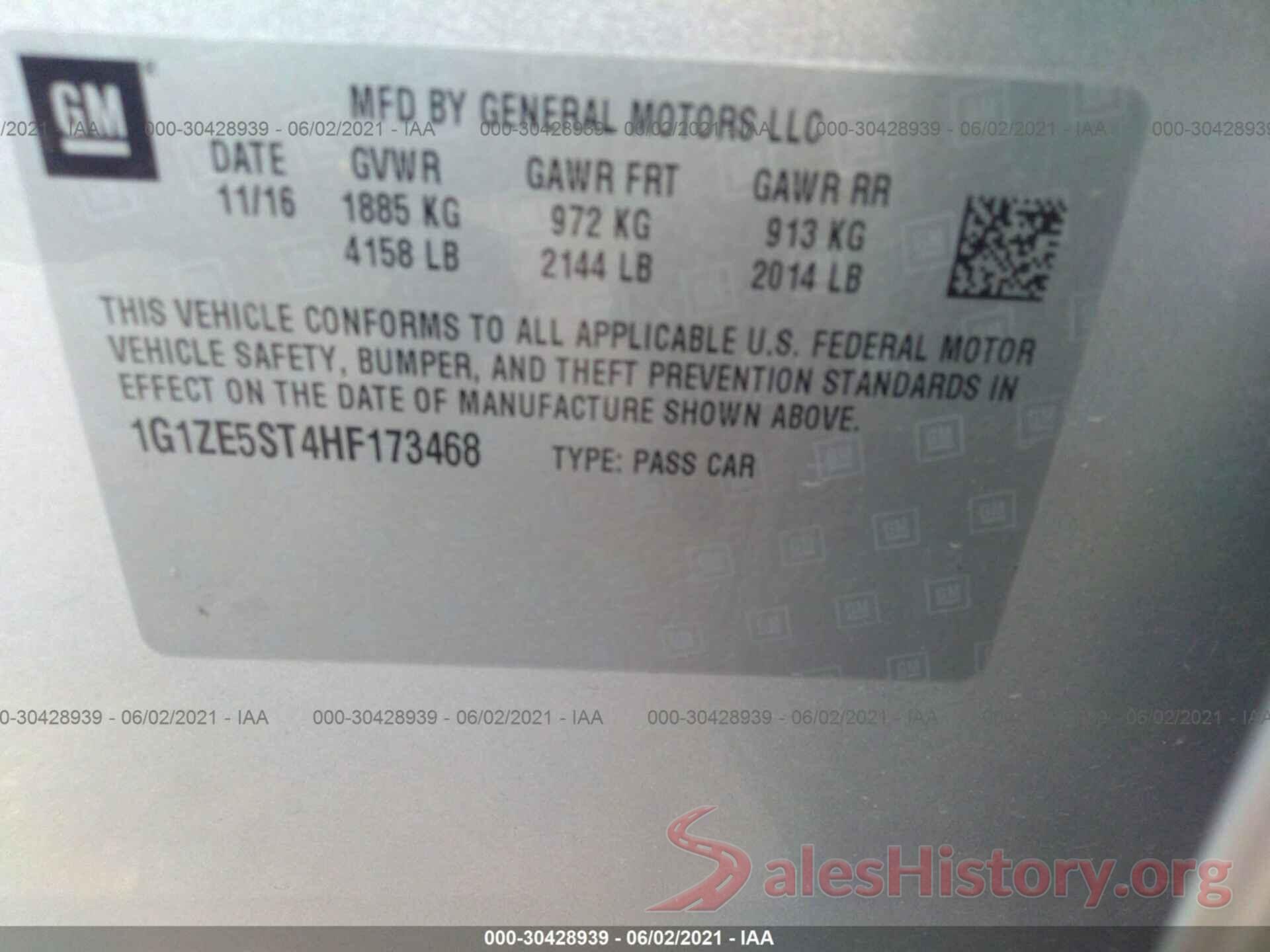 1G1ZE5ST4HF173468 2017 CHEVROLET MALIBU