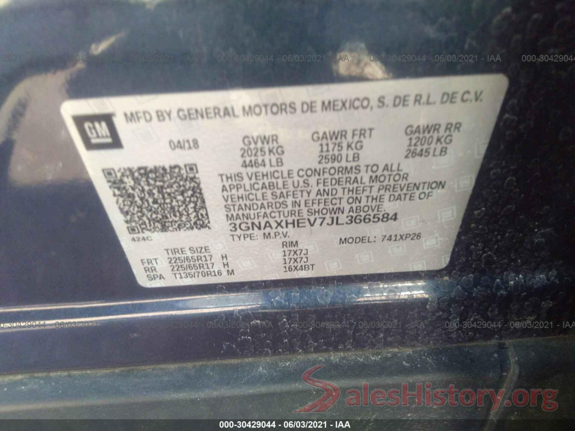 3GNAXHEV7JL366584 2018 CHEVROLET EQUINOX