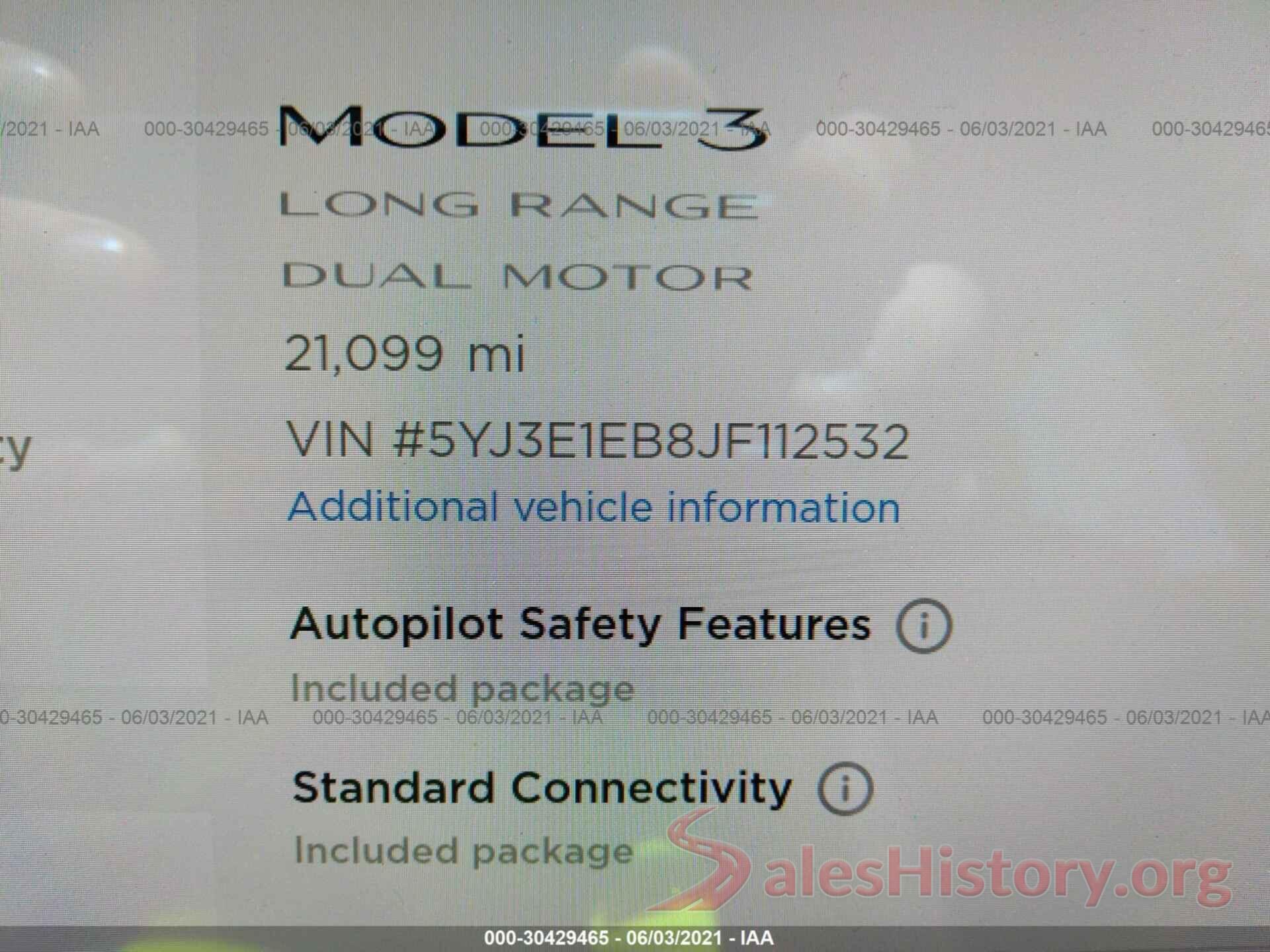 5YJ3E1EB8JF112532 2018 TESLA MODEL 3