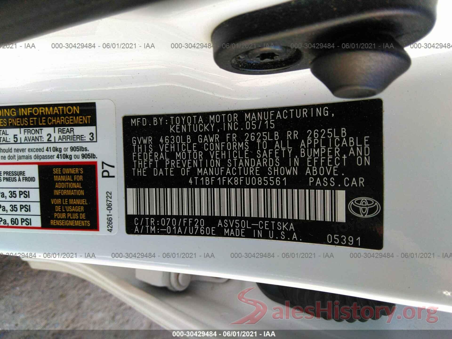 4T1BF1FK8FU085561 2015 TOYOTA CAMRY