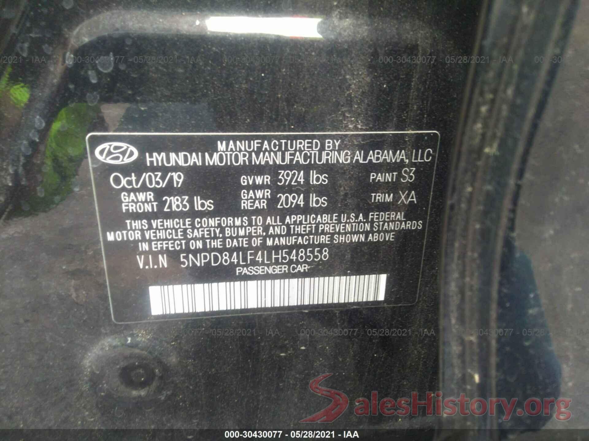 5NPD84LF4LH548558 2020 HYUNDAI ELANTRA