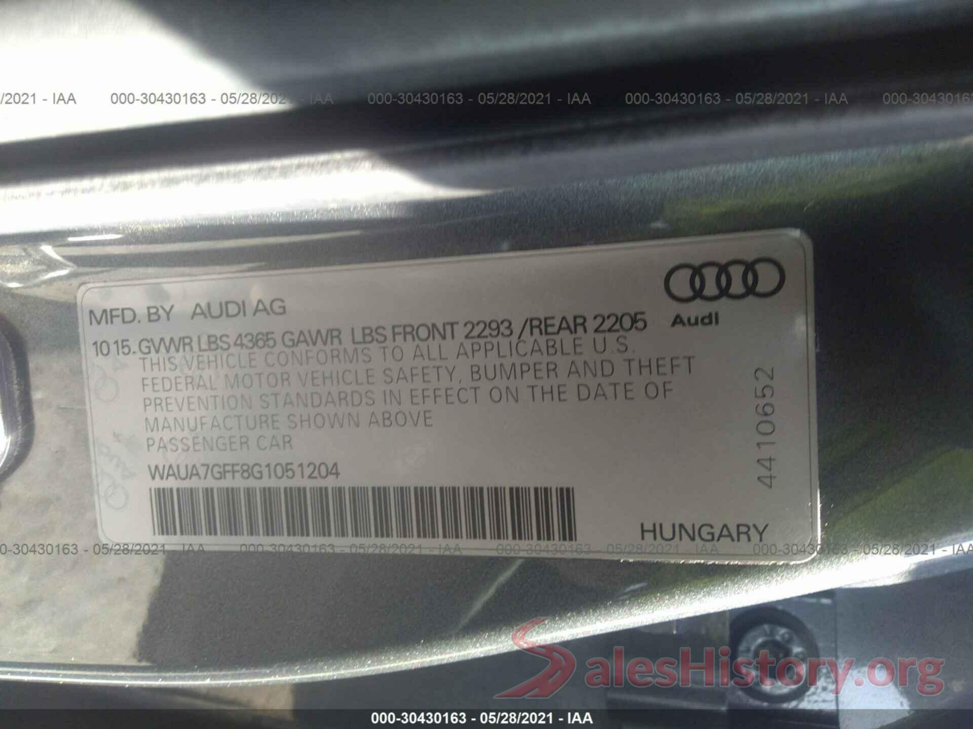 WAUA7GFF8G1051204 2016 AUDI A3