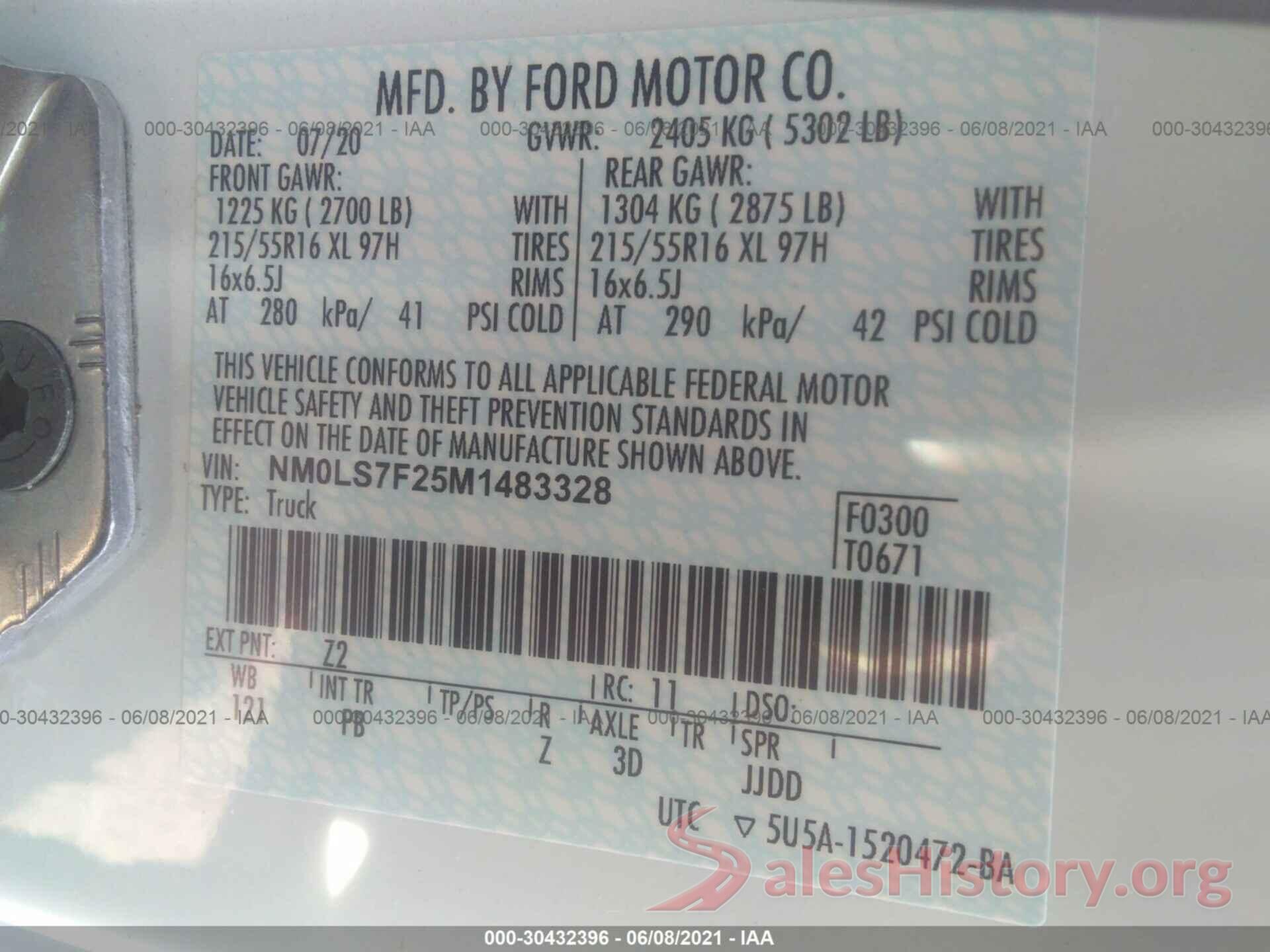 NM0LS7F25M1483328 2021 FORD TRANSIT CONNECT VAN