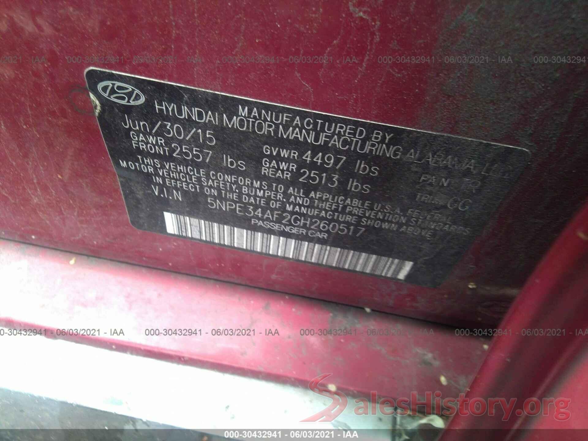 5NPE34AF2GH260517 2016 HYUNDAI SONATA