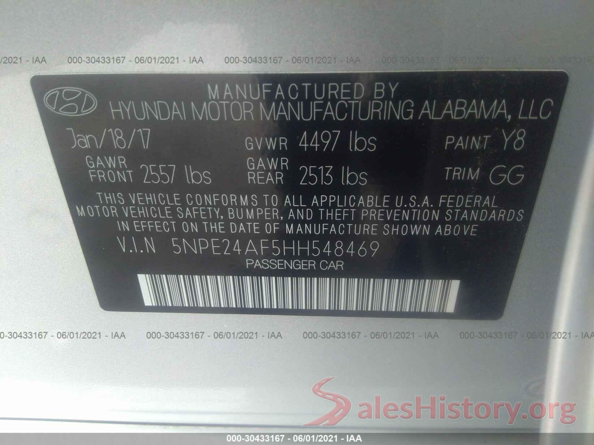 5NPE24AF5HH548469 2017 HYUNDAI SONATA