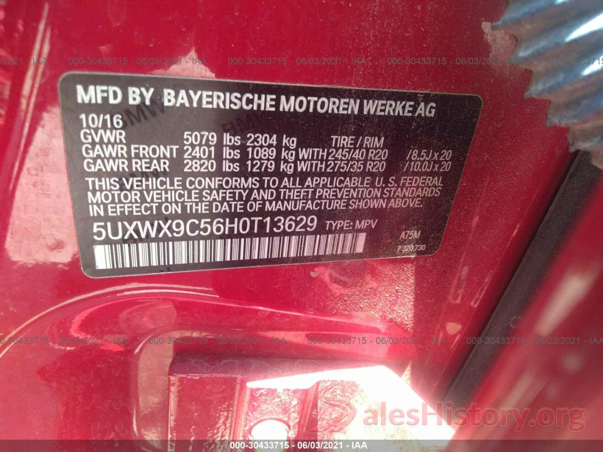 5UXWX9C56H0T13629 2017 BMW X3