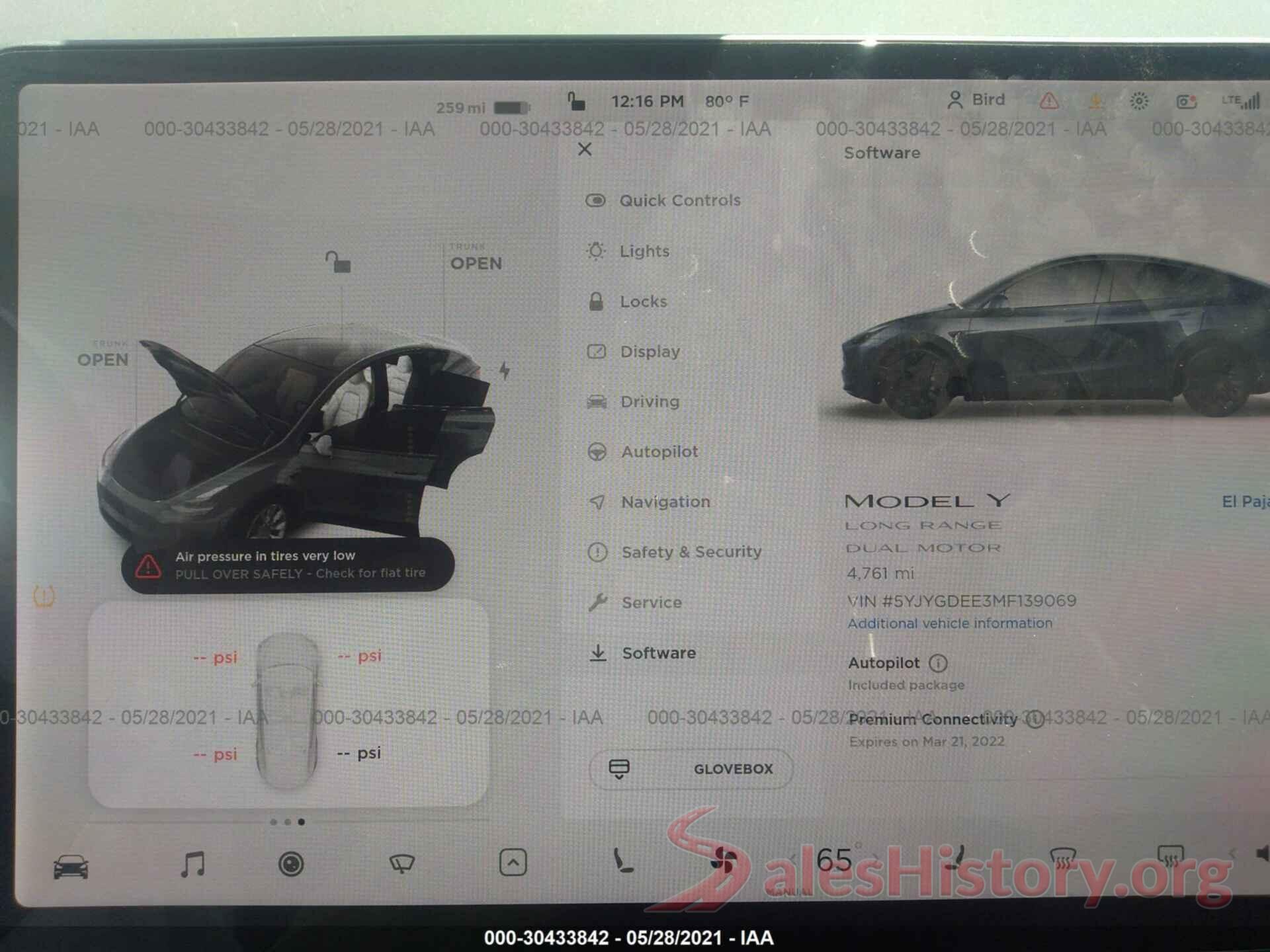 5YJYGDEE3MF139069 2021 TESLA MODEL Y