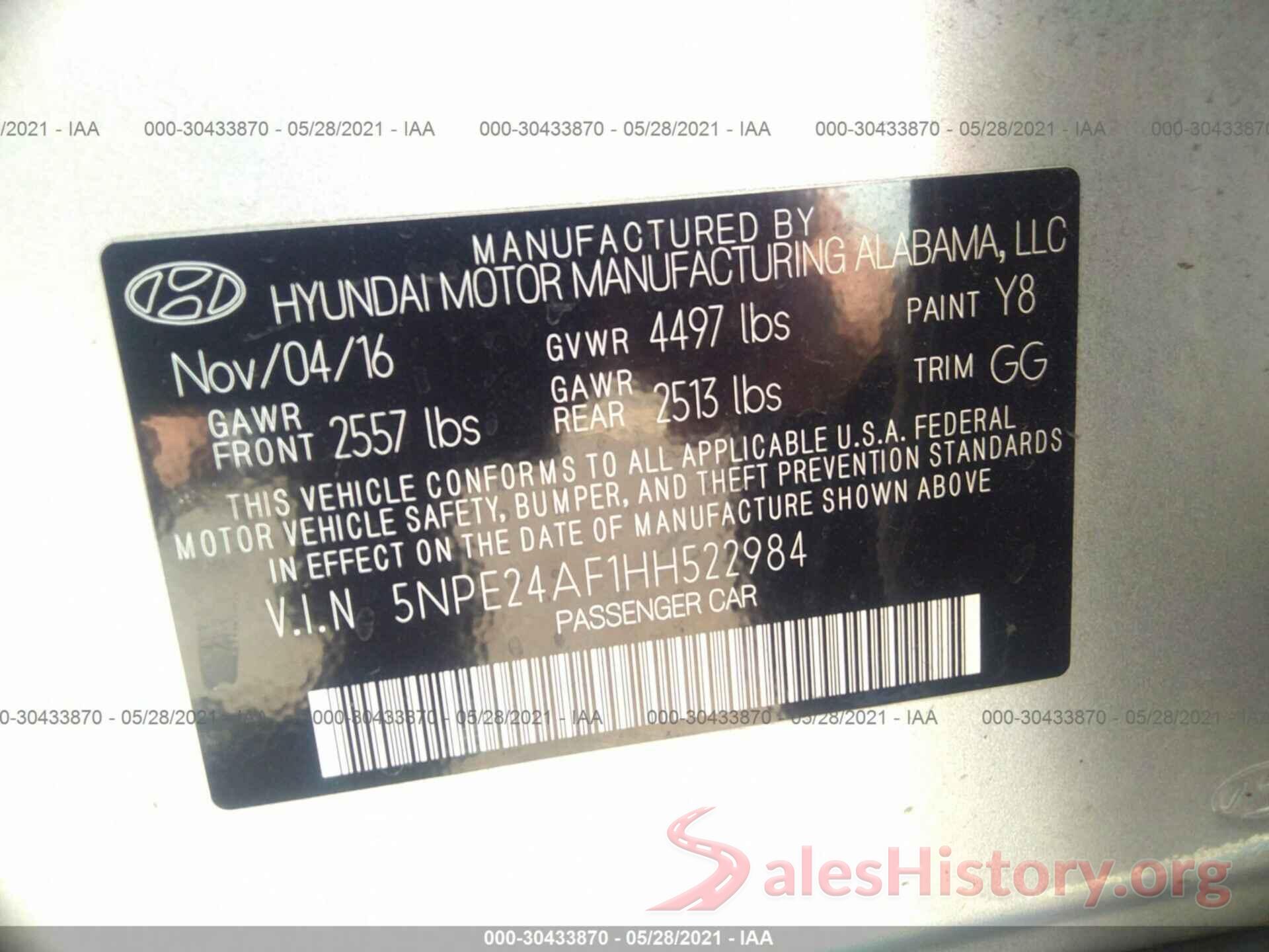 5NPE24AF1HH522984 2017 HYUNDAI SONATA