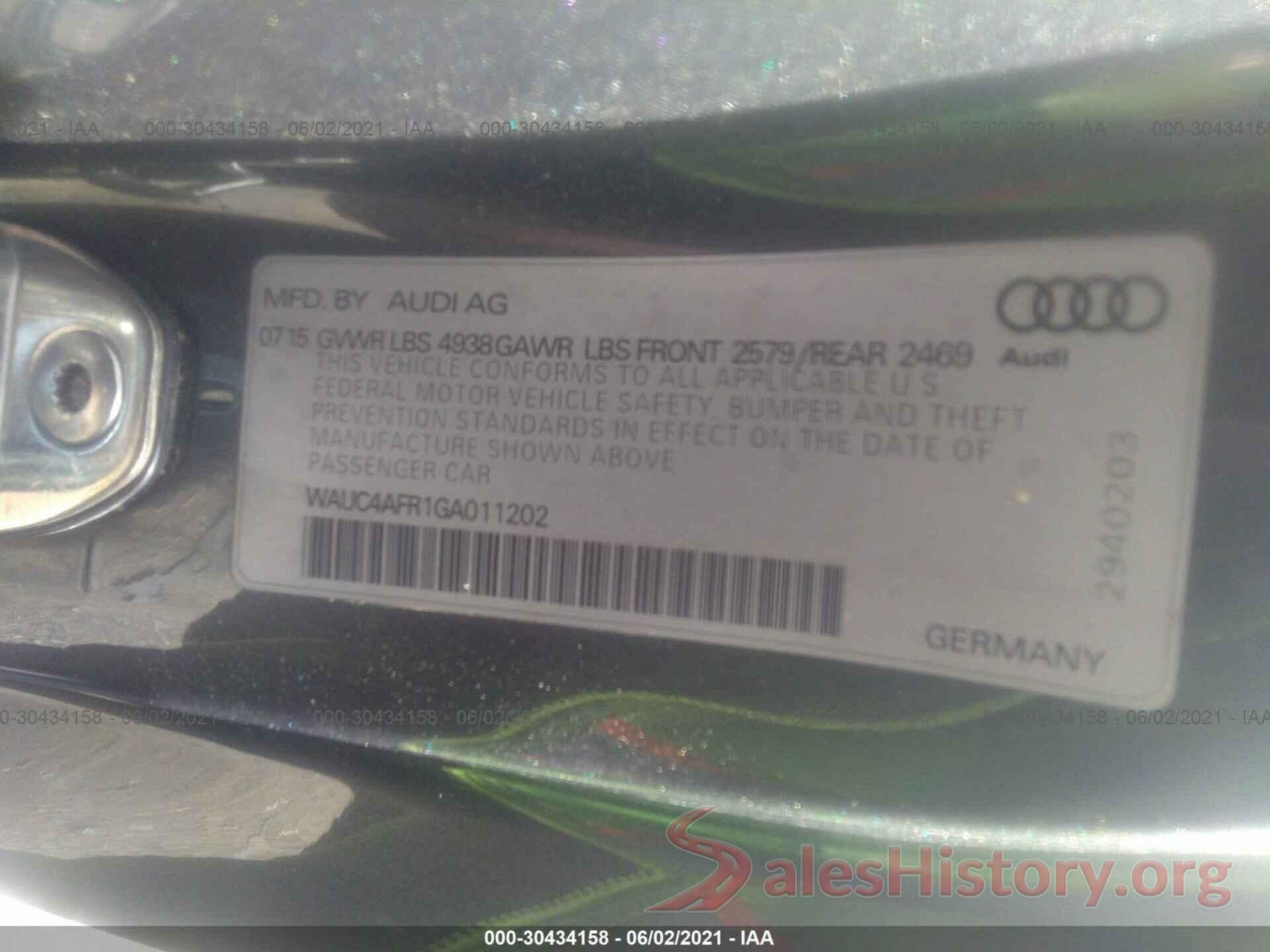 WAUC4AFR1GA011202 2016 AUDI S5