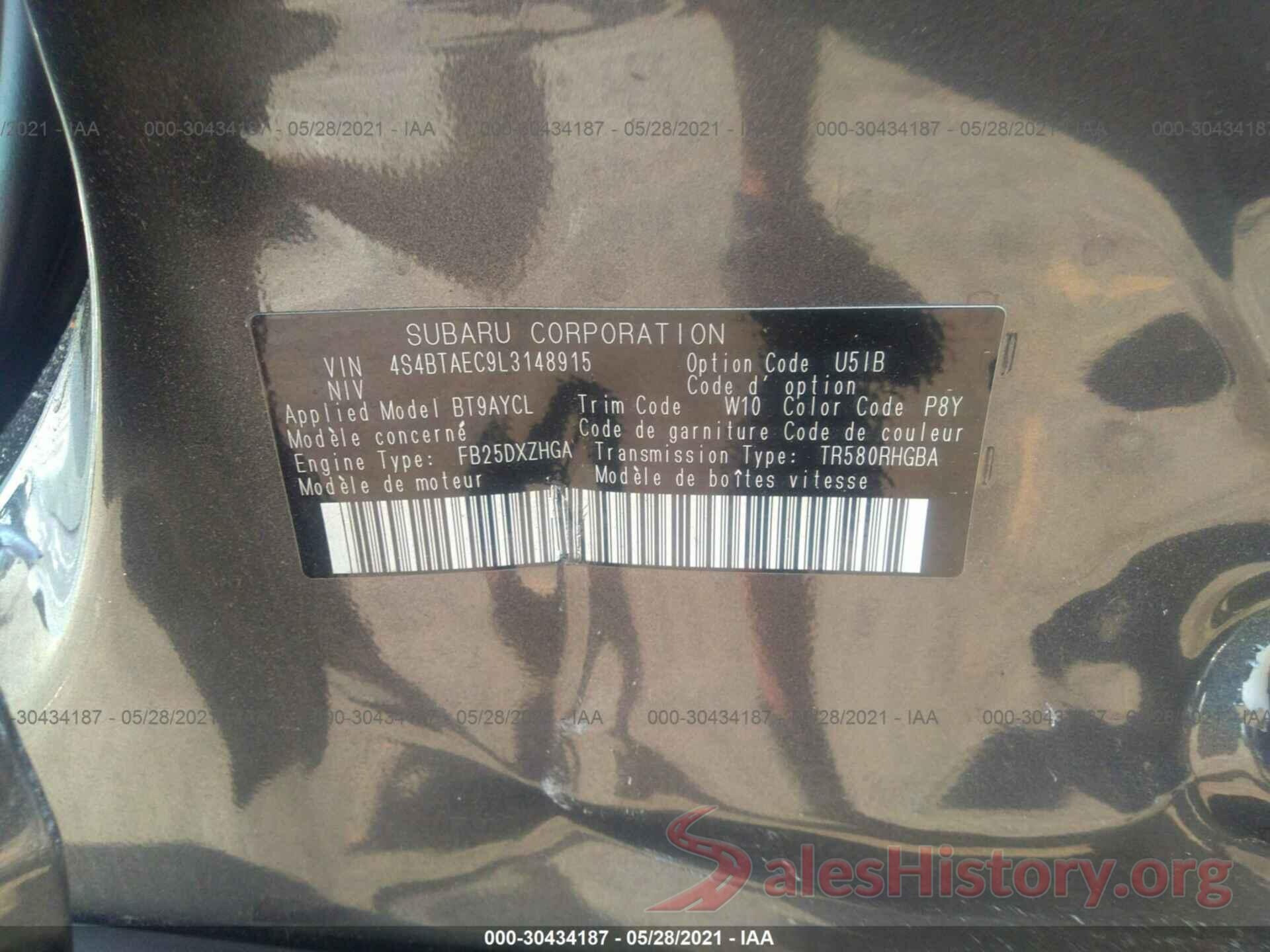 4S4BTAEC9L3148915 2020 SUBARU OUTBACK