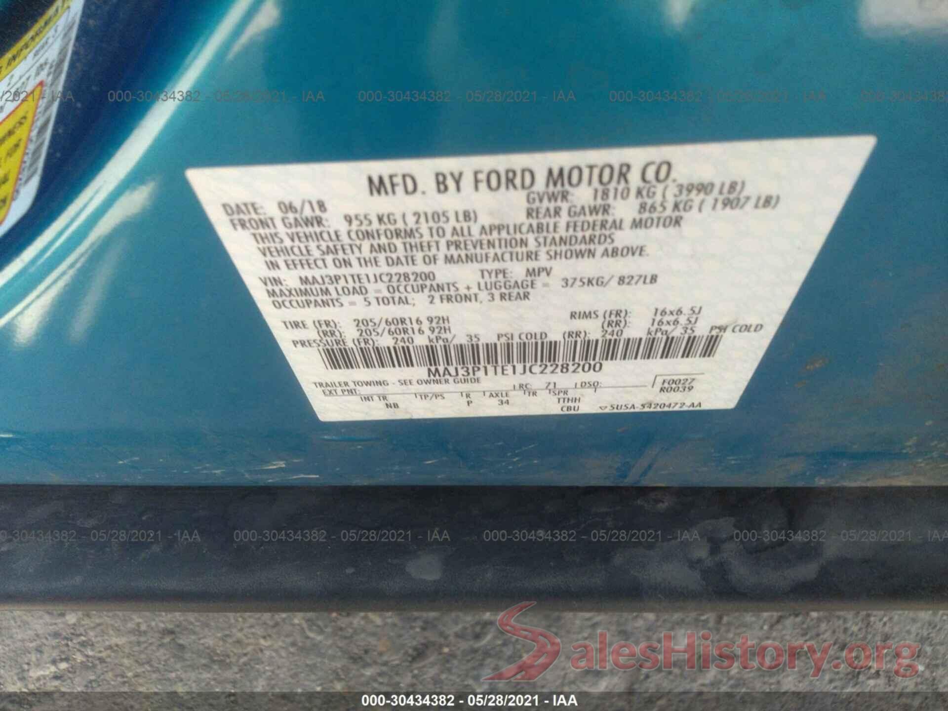 MAJ3P1TE1JC228200 2018 FORD ECOSPORT