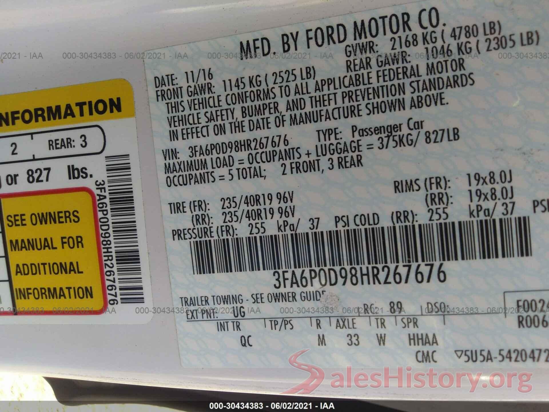 3FA6P0D98HR267676 2017 FORD FUSION