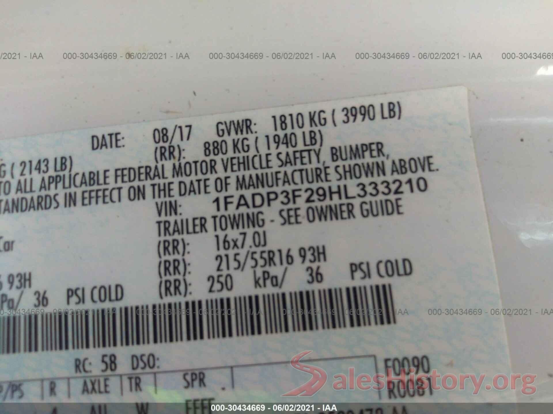 1FADP3F29HL333210 2017 FORD FOCUS