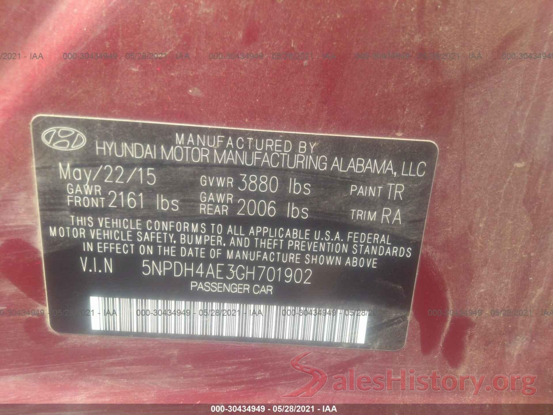 5NPDH4AE3GH701902 2016 HYUNDAI ELANTRA