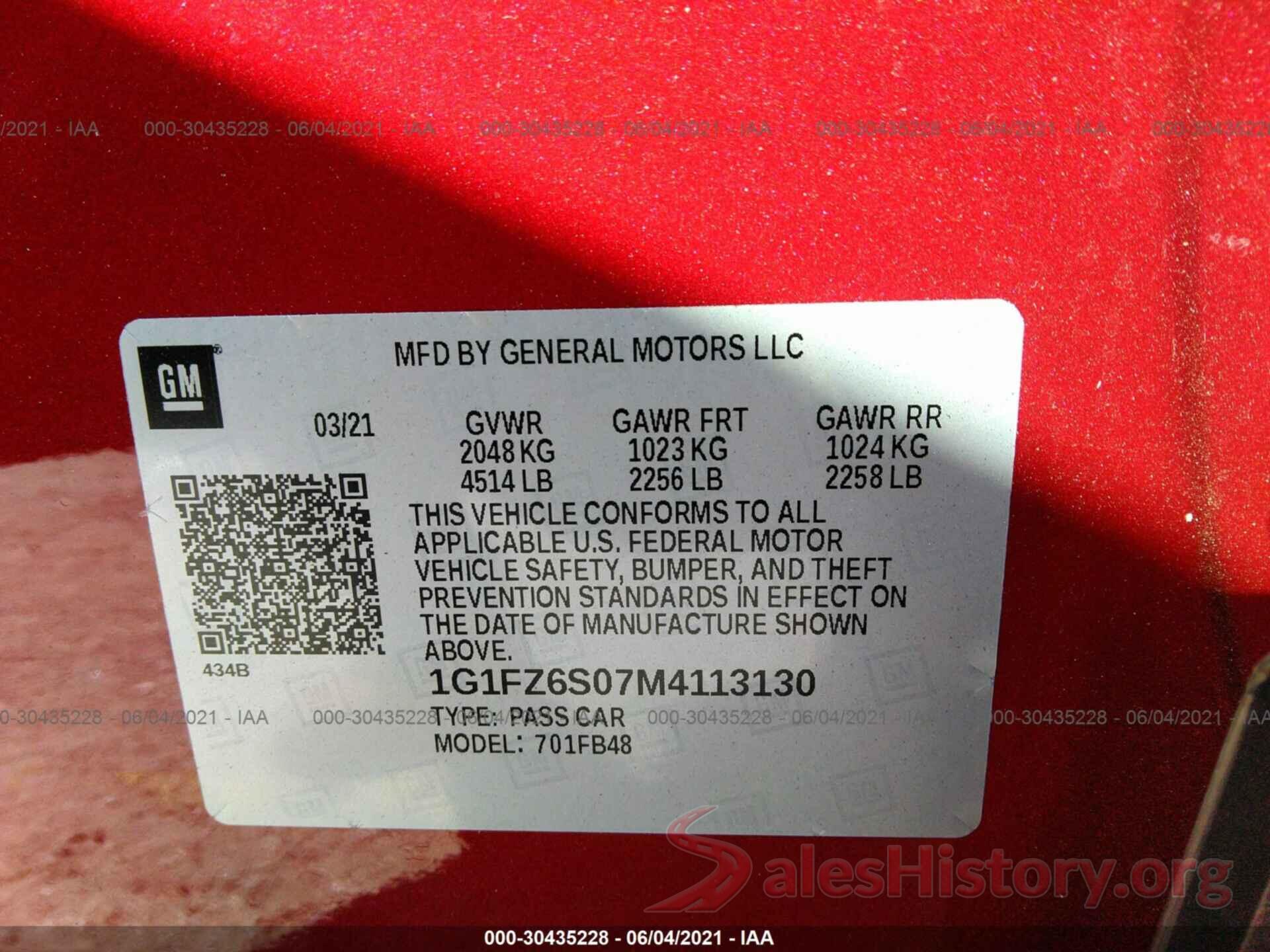 1G1FZ6S07M4113130 2021 CHEVROLET BOLT EV