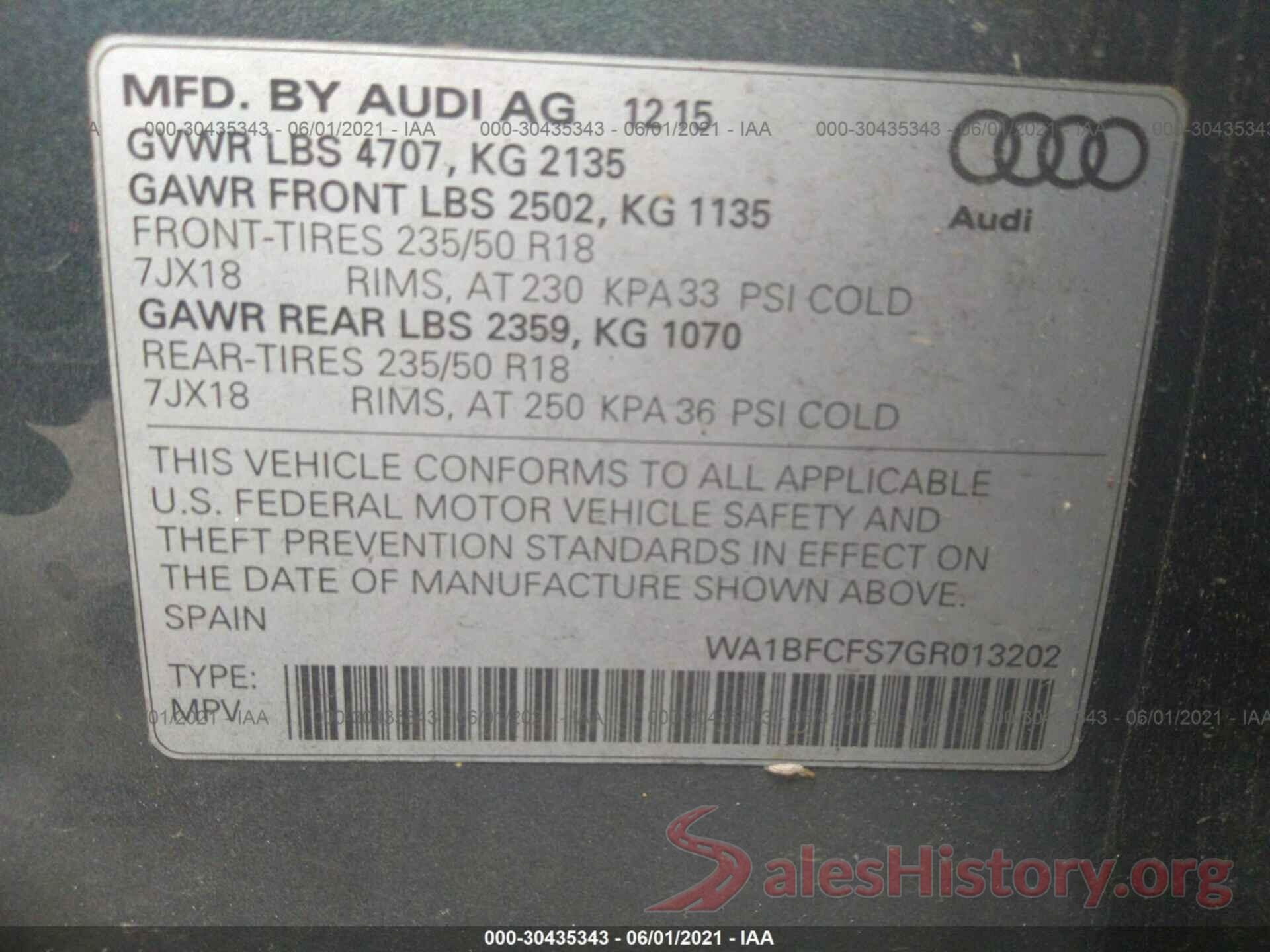 WA1BFCFS7GR013202 2016 AUDI Q3