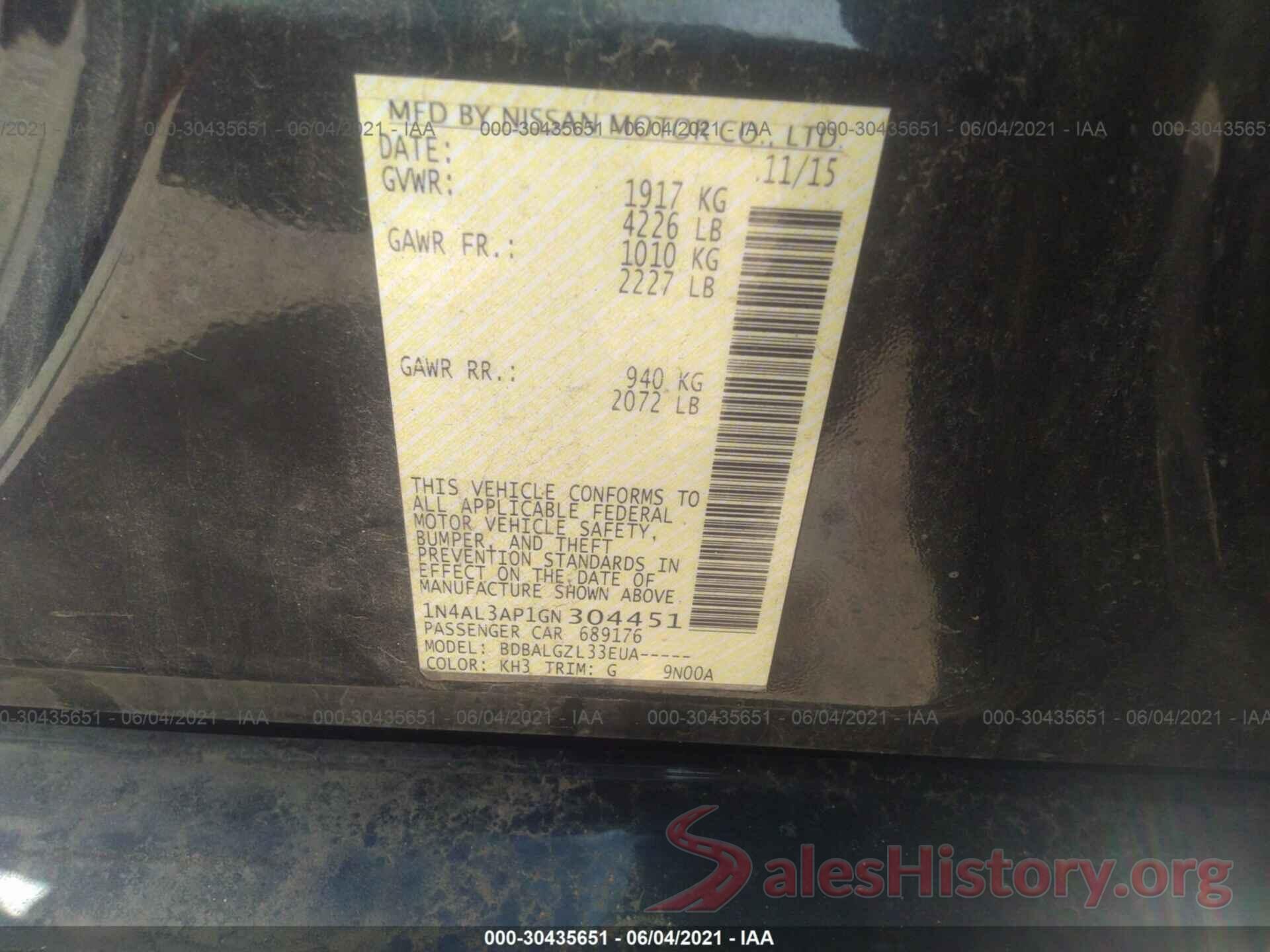 1N4AL3AP1GN304451 2016 NISSAN ALTIMA