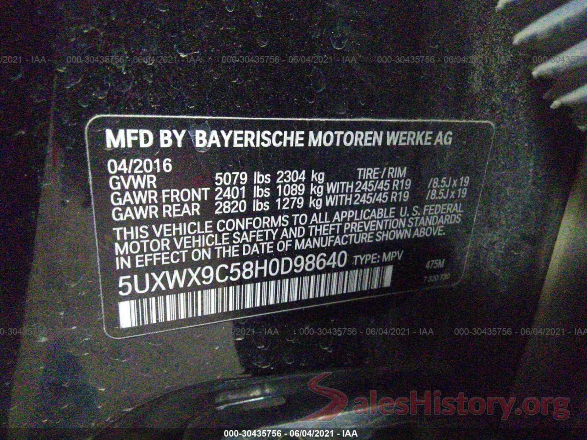 5UXWX9C58H0D98640 2017 BMW X3