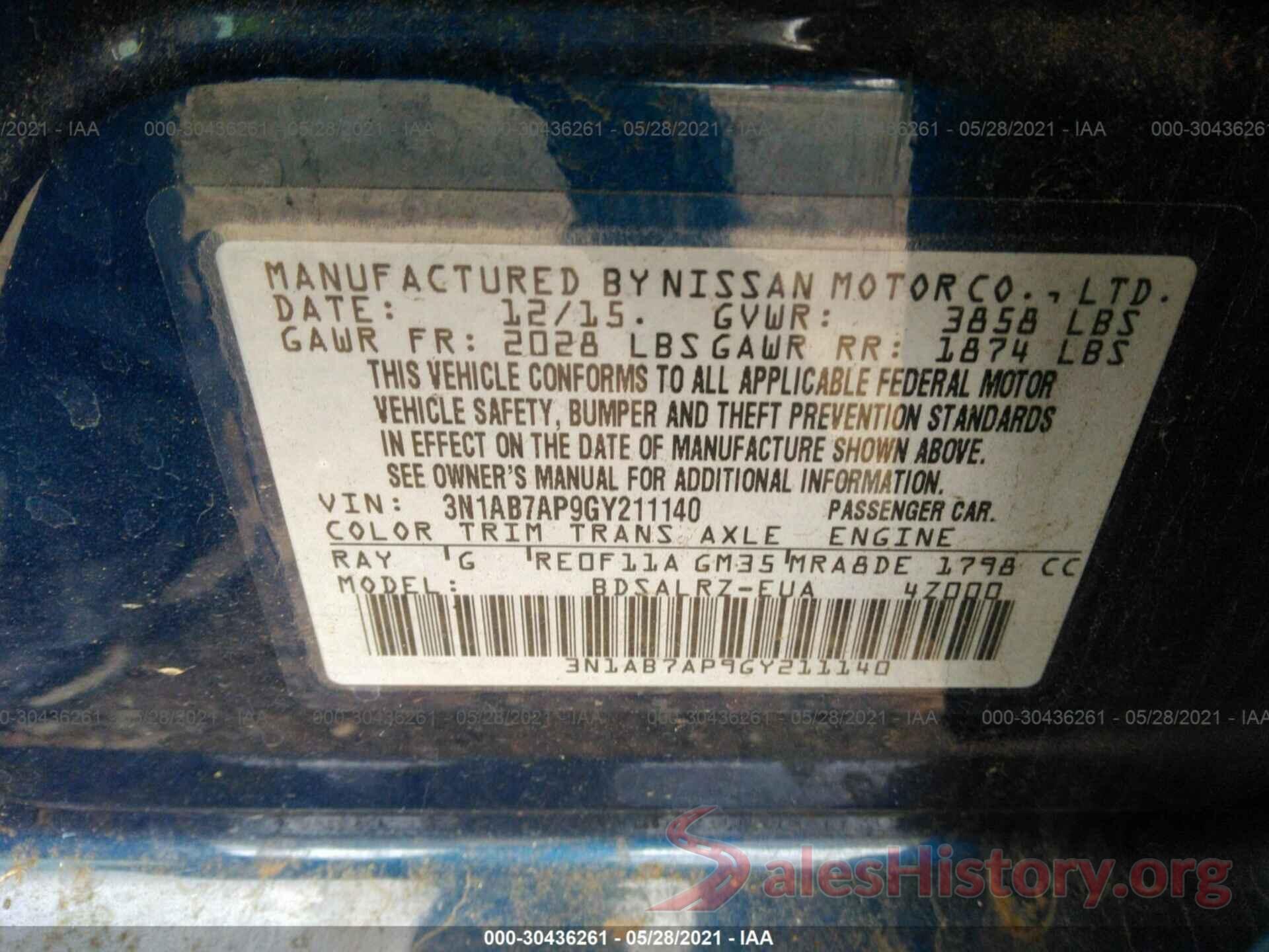 3N1AB7AP9GY211140 2016 NISSAN SENTRA