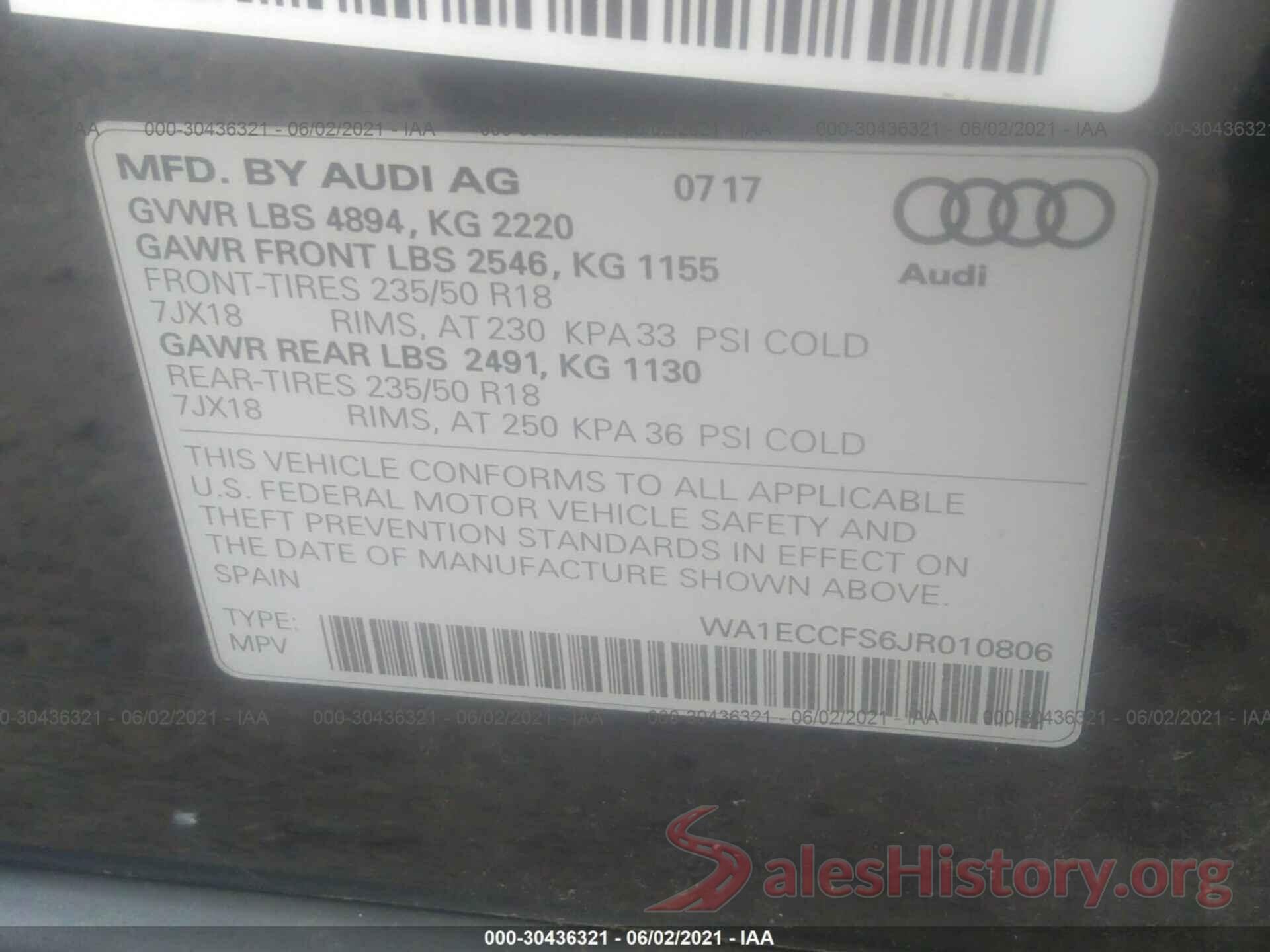 WA1ECCFS6JR010806 2018 AUDI Q3