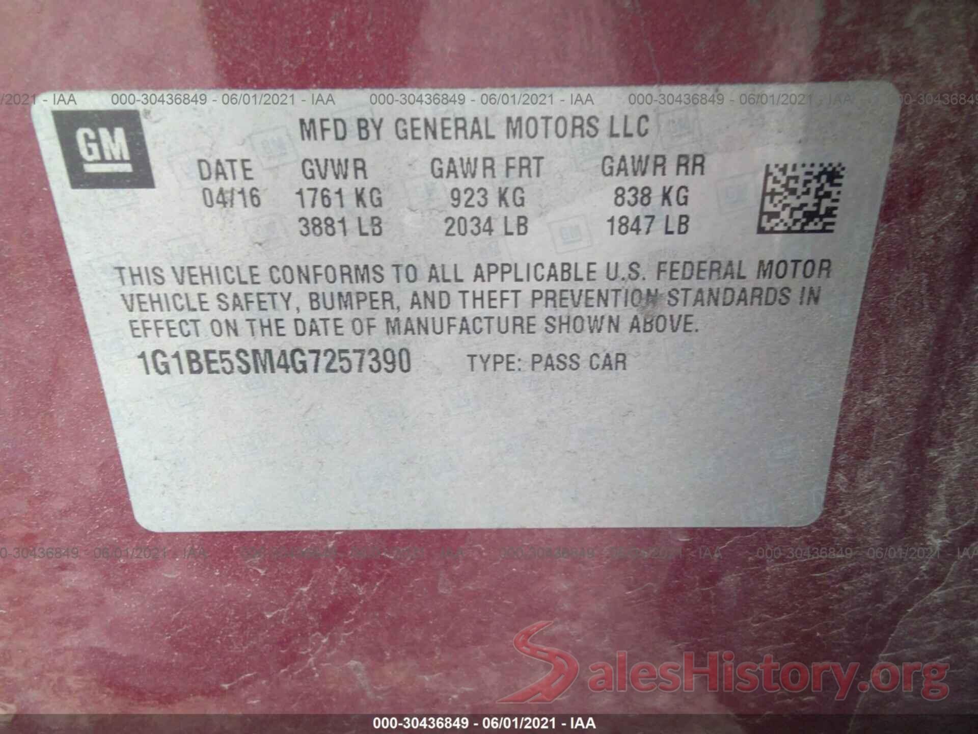 1G1BE5SM4G7257390 2016 CHEVROLET CRUZE